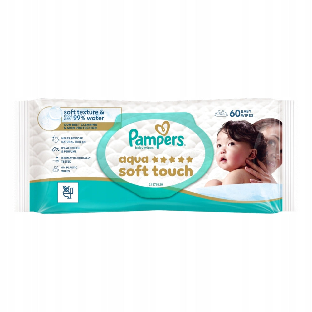 Pampers Aqua Soft Touch Baby Wipes Pack of 60