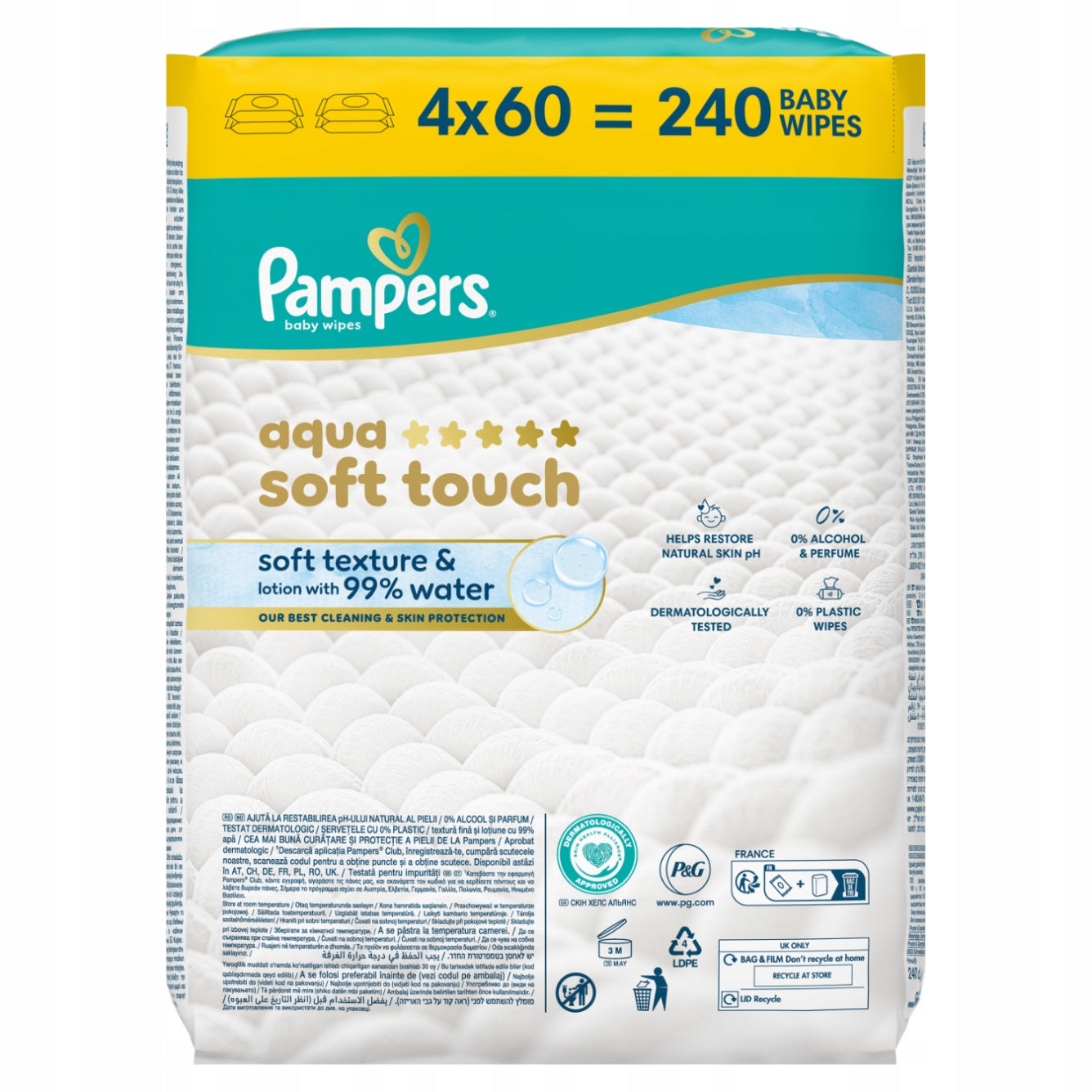 Pampers Aqua Soft Touch Wet Wipes for Children, 4x60pcs Brand Pampers