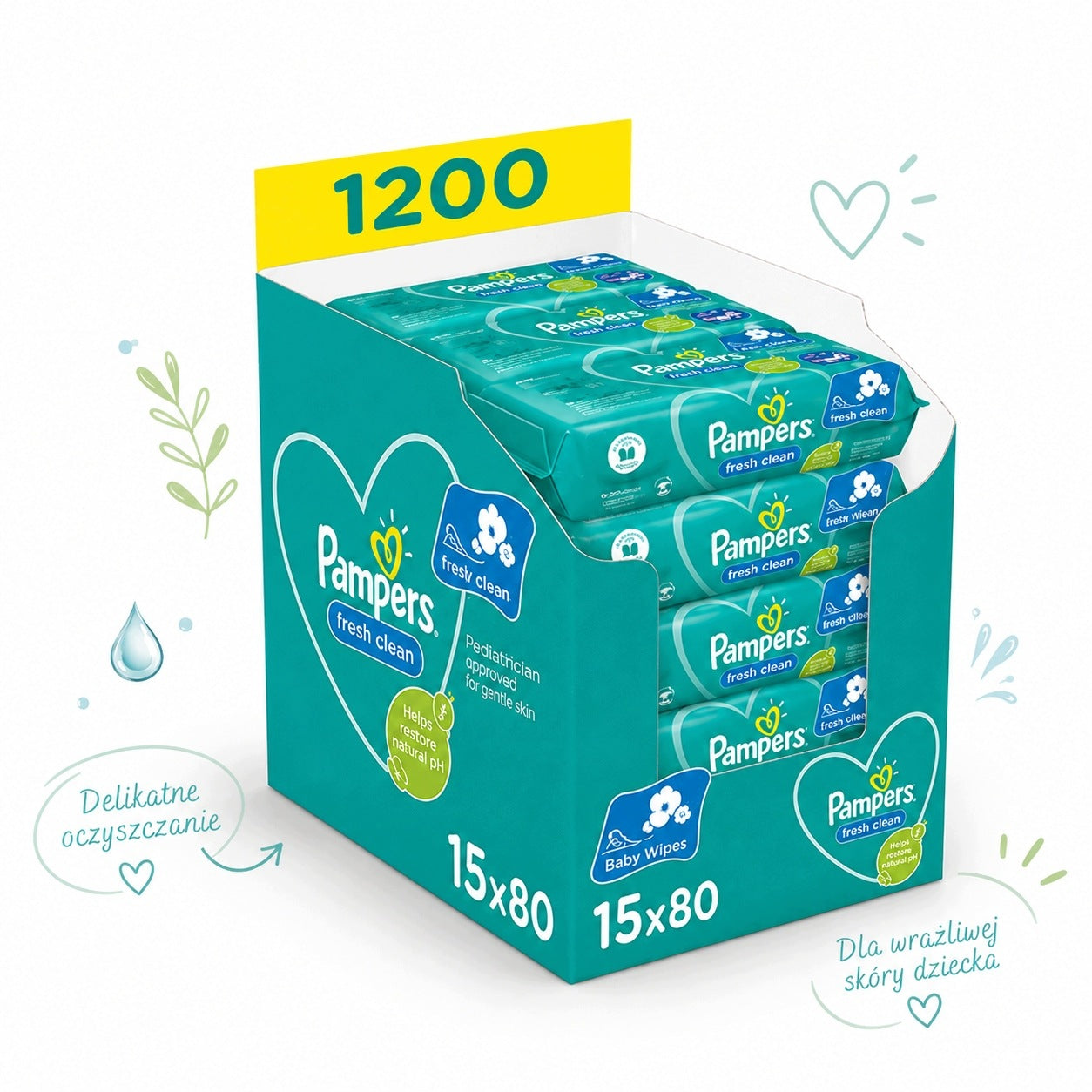 Pampers Fresh Clean Baby Wet Wipes 15x80pcs.