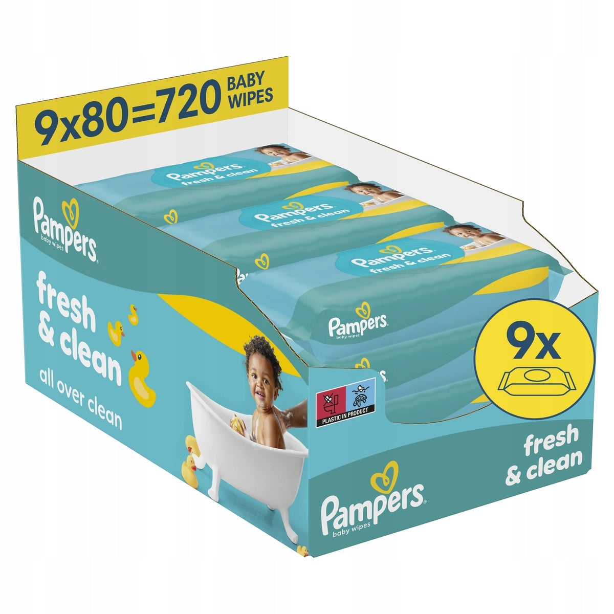 Pampers Fresh Clean Wet Wipes 9 x 80 = 720 Pack Manufacturer code 8006530134583