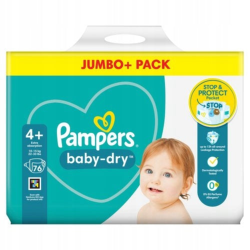 Pampers active Baby Dry size 4+ Jumbo Pack weight 10-15kg 76pcs UK
