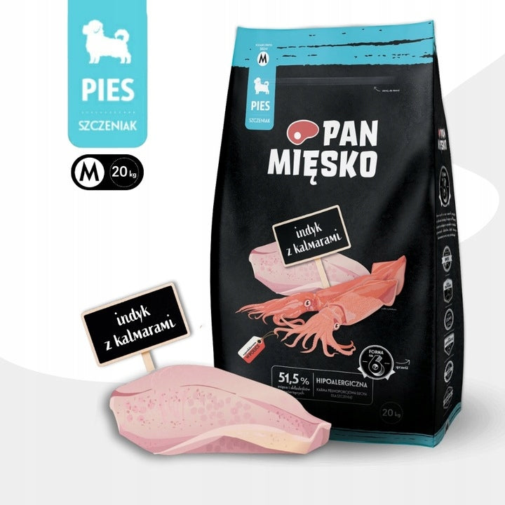 Pan Mięsko Dry Dog Food PUPPIES TURKEY Seafood Vitamins 20kg