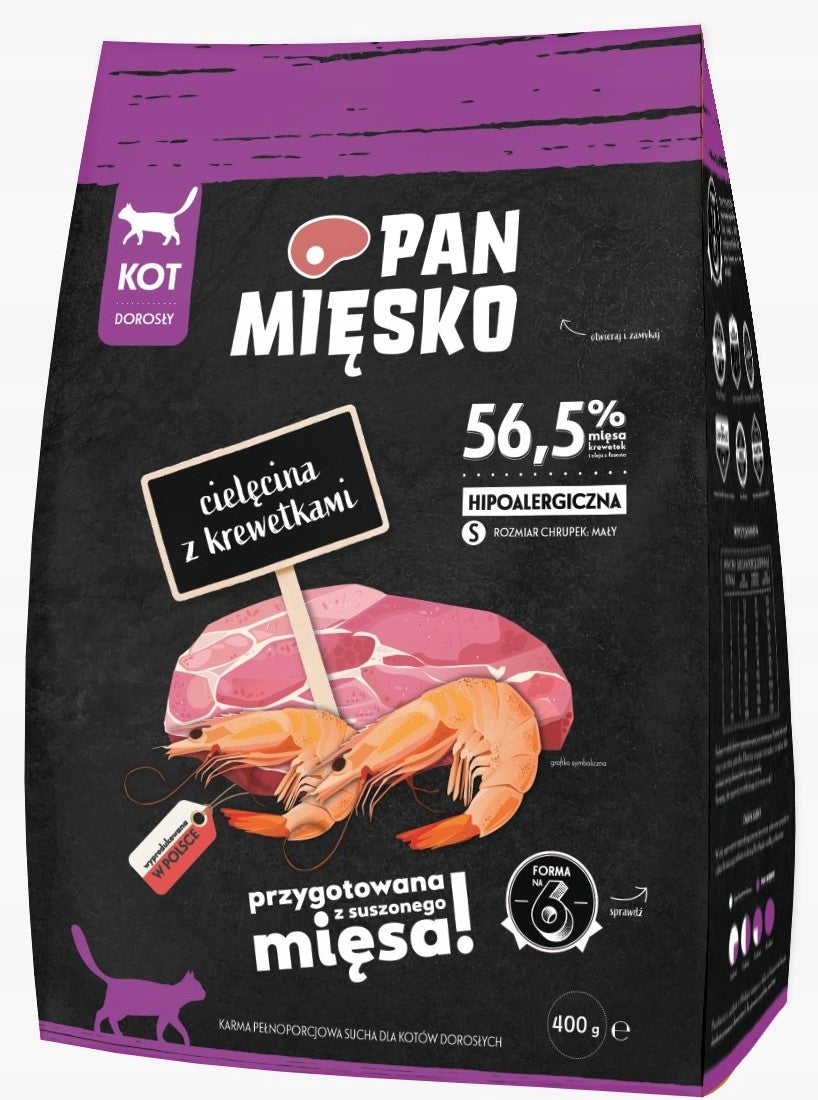 Pan Mięsko dry cat food veal with shrimp S 400g