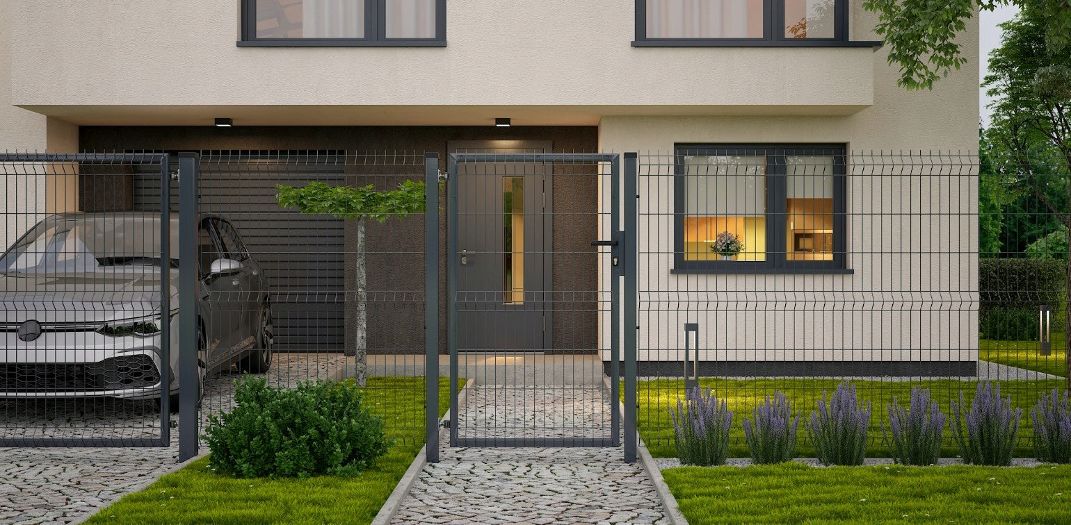 Panel gate 150cm | Fence | Anthracite graphite RAL7016 | 2 posts Packaging status original