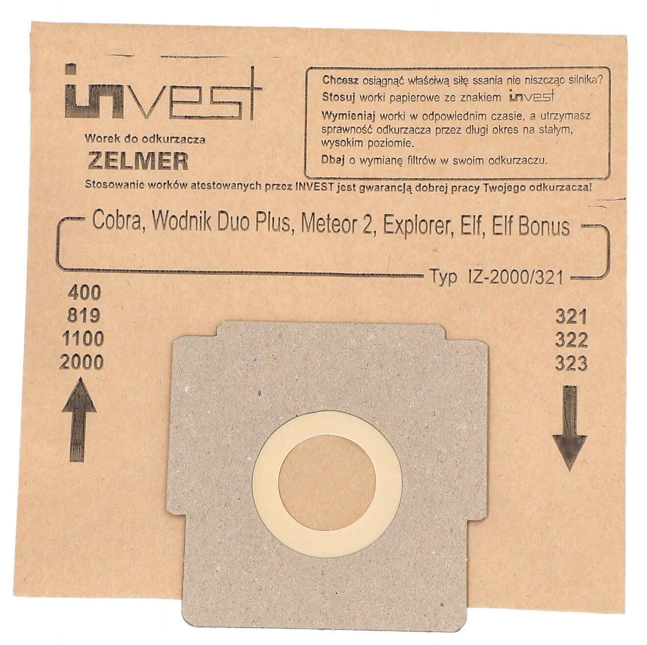 Paper bags for vacuum cleaner Zelmer 321 ELF METEOR 2 COBRA ODYSSEY 10 pcs Packaging status original
