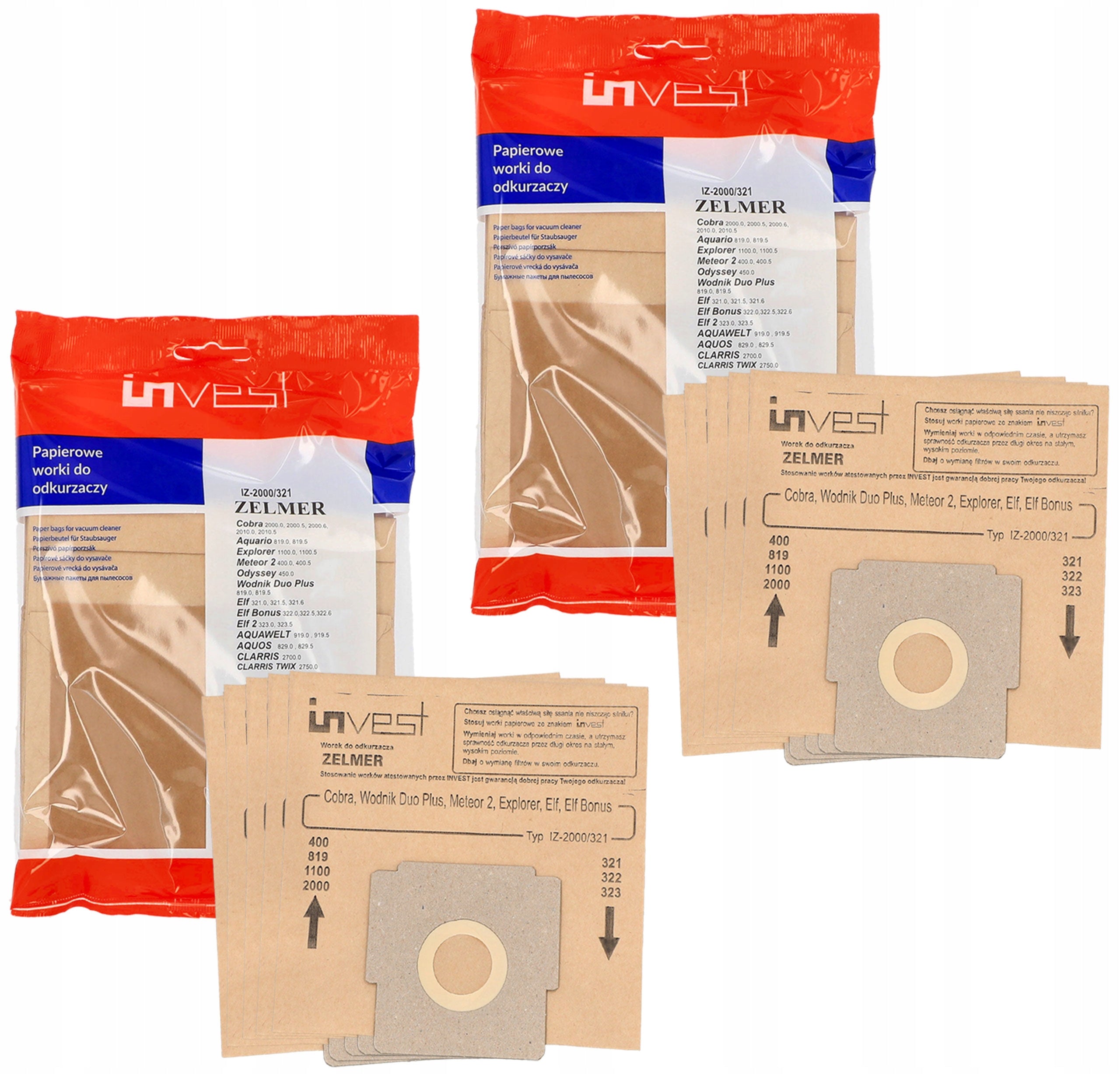 Paper bags for vacuum cleaner Zelmer 321 ELF METEOR 2 COBRA ODYSSEY 10 pcs
