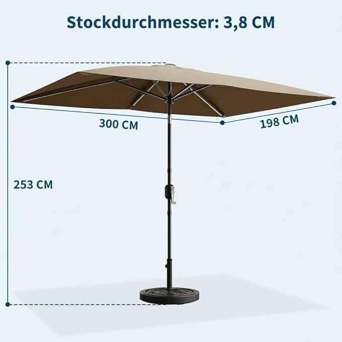 Parasol prostokątny 200 x 300 cm, parasol ogrodowy z funkcją pochylania Manufacturer code VELLKEYS