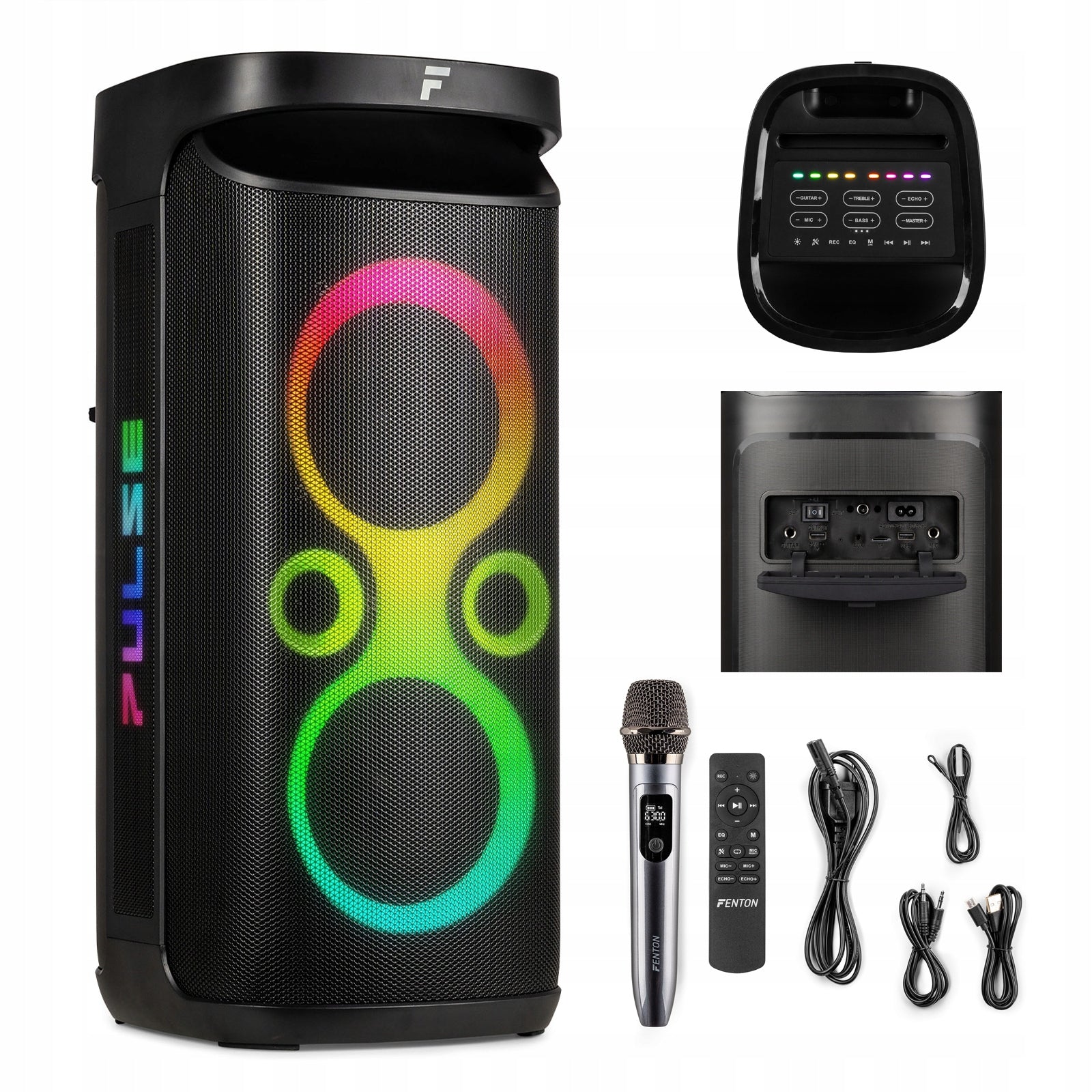 Party Speaker 260W boombox LED BT FM USB Rechargeable UHF Microphone