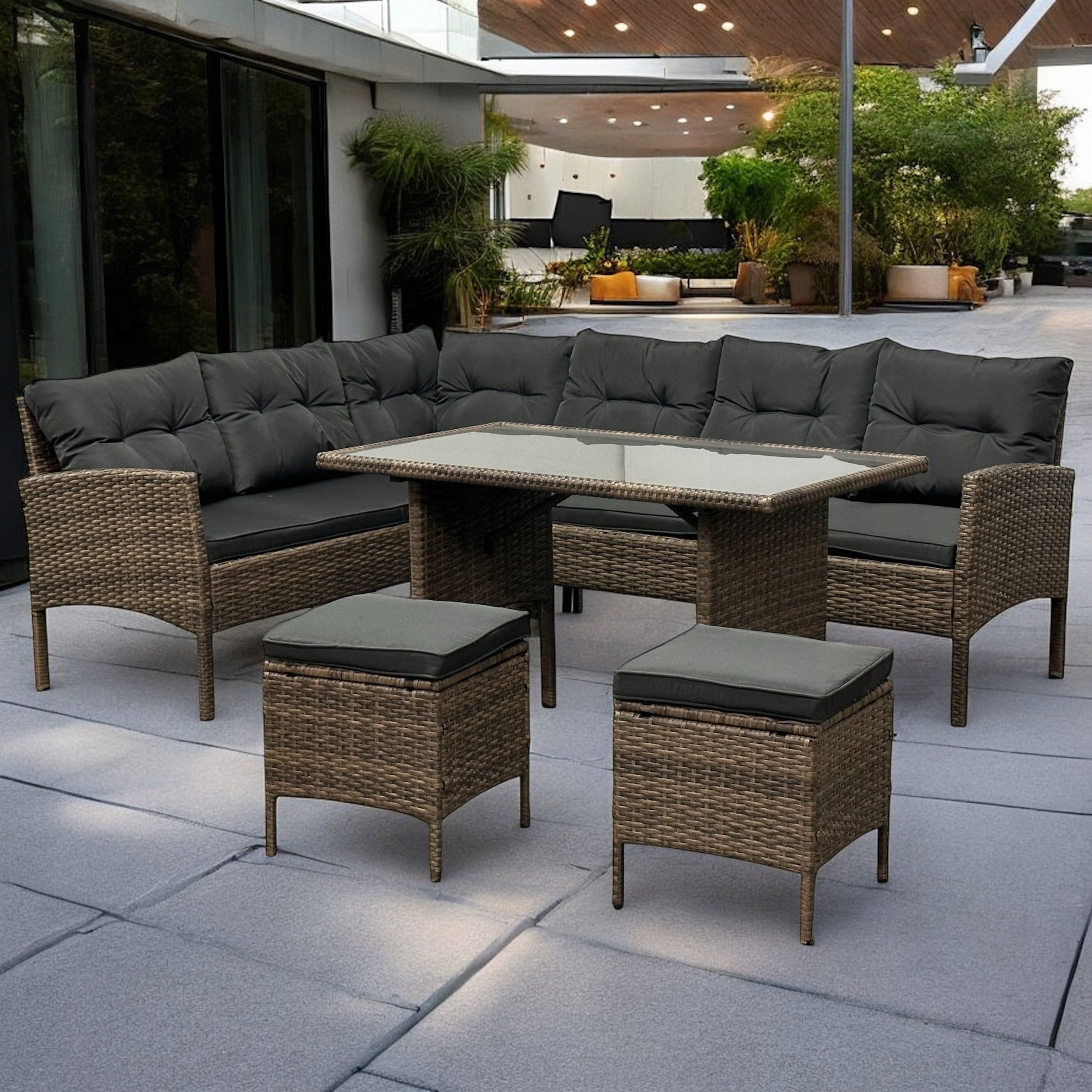 Patio Furniture / Seating Set / Technorattan Corner / Light Brown Line IdealGarden