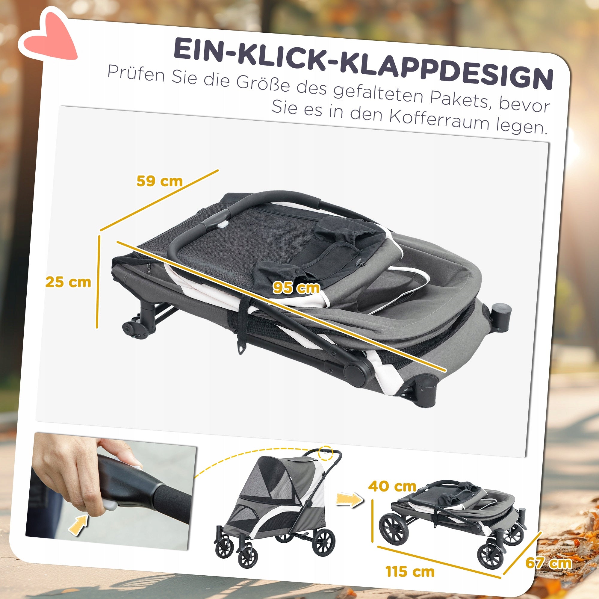 PawHUT Dog Stroller Folding Up to 30kg Large Cushioned Color gray