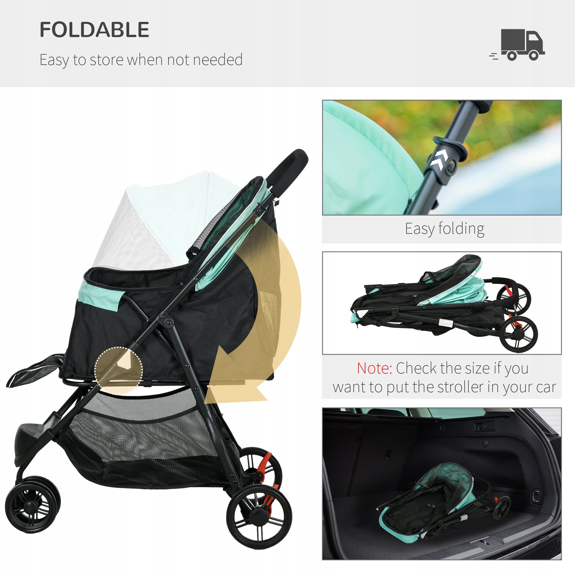 PawHut 2-in-1 Dog Stroller, Folding, with Rain Cover, 80,5x51,5x100 cm Color brown