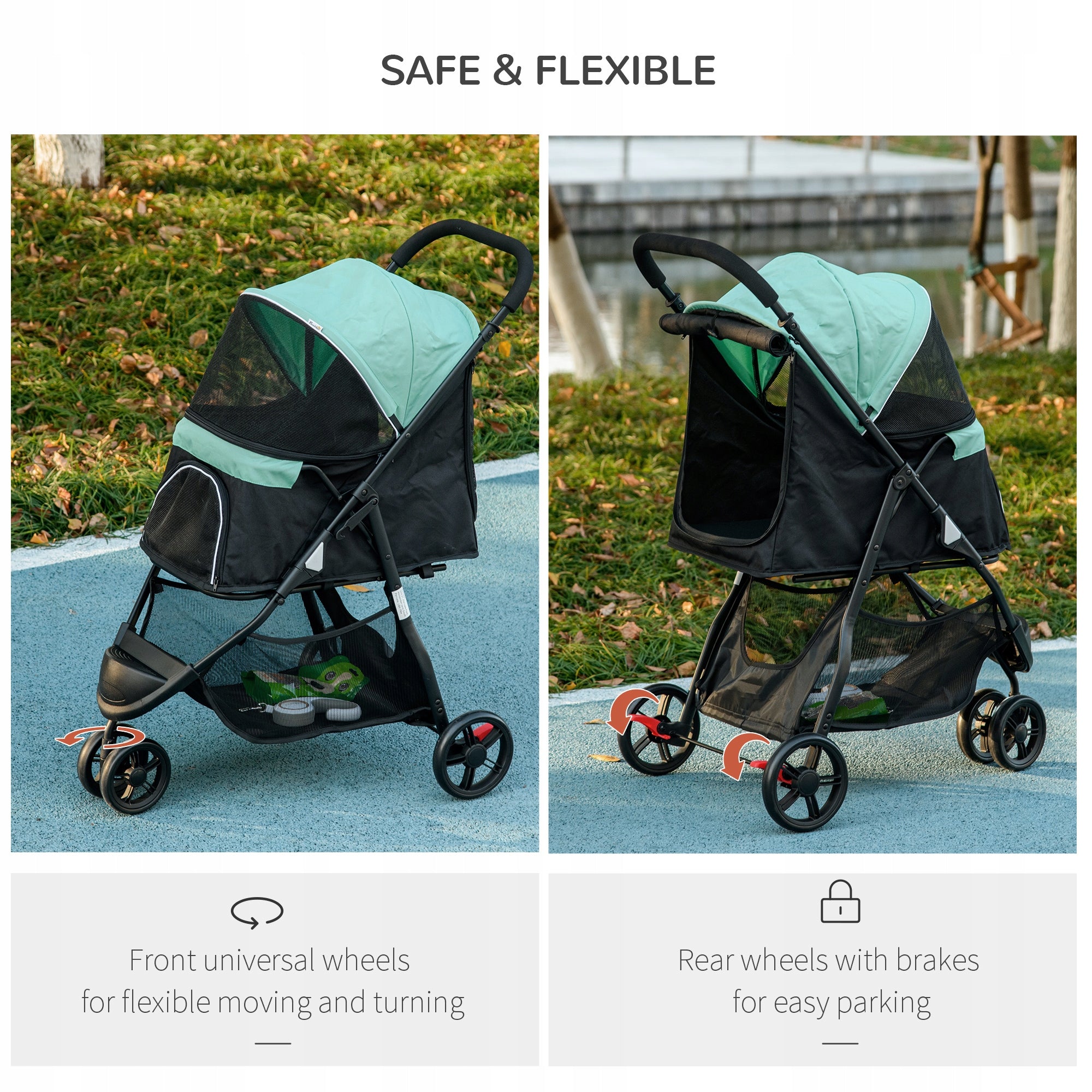 PawHut 2-in-1 Dog Stroller, Folding, with Rain Cover, 80,5x51,5x100 cm Main material fabric