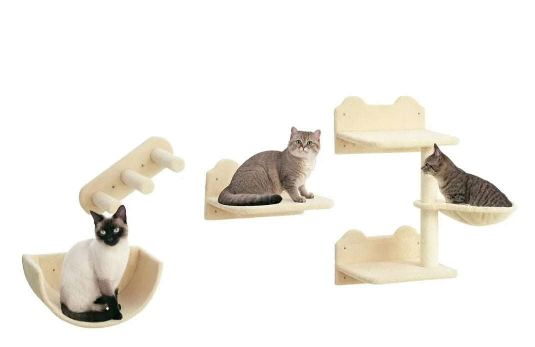 PawHut Cat Climbing Wall, 4-Piece Set with Bridge Hammock