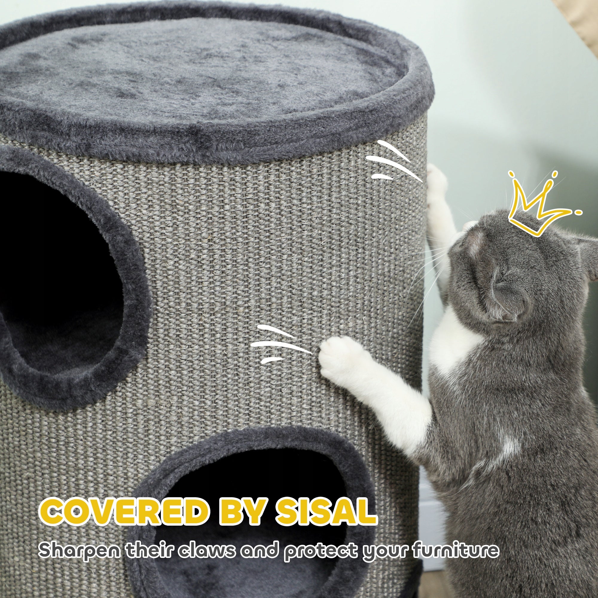 PawHut Cat Scratcher with 3 Levels, Mat and Sisal Cord, 38x38x70 cm Kind bed