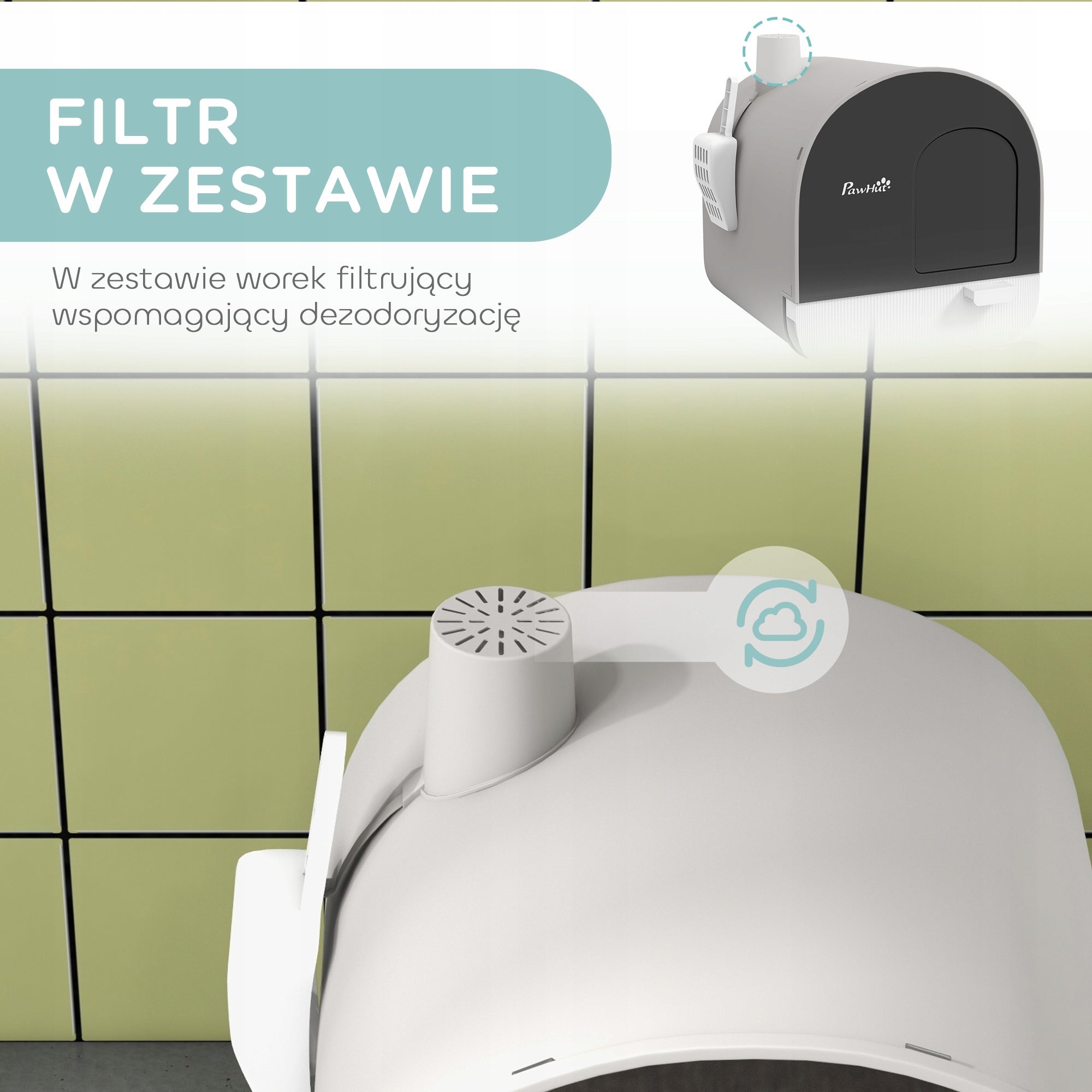 PawHut Cat Toilet with Lid and Mat, W 43 x D 44 x H 47 cm Grey Kind closed litter box