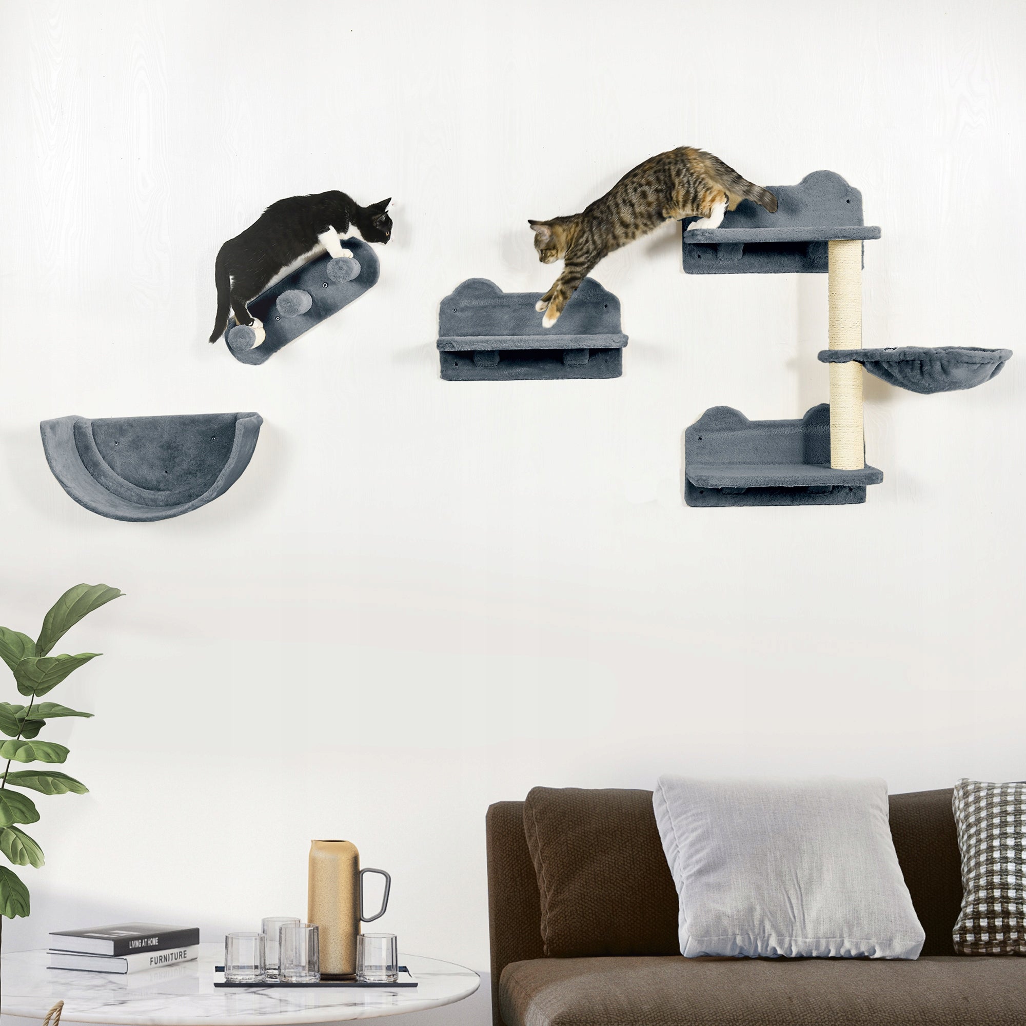 PawHut Cat Wall 4-Piece with Ladder and Hammock, Climbing Toy Packaging status original