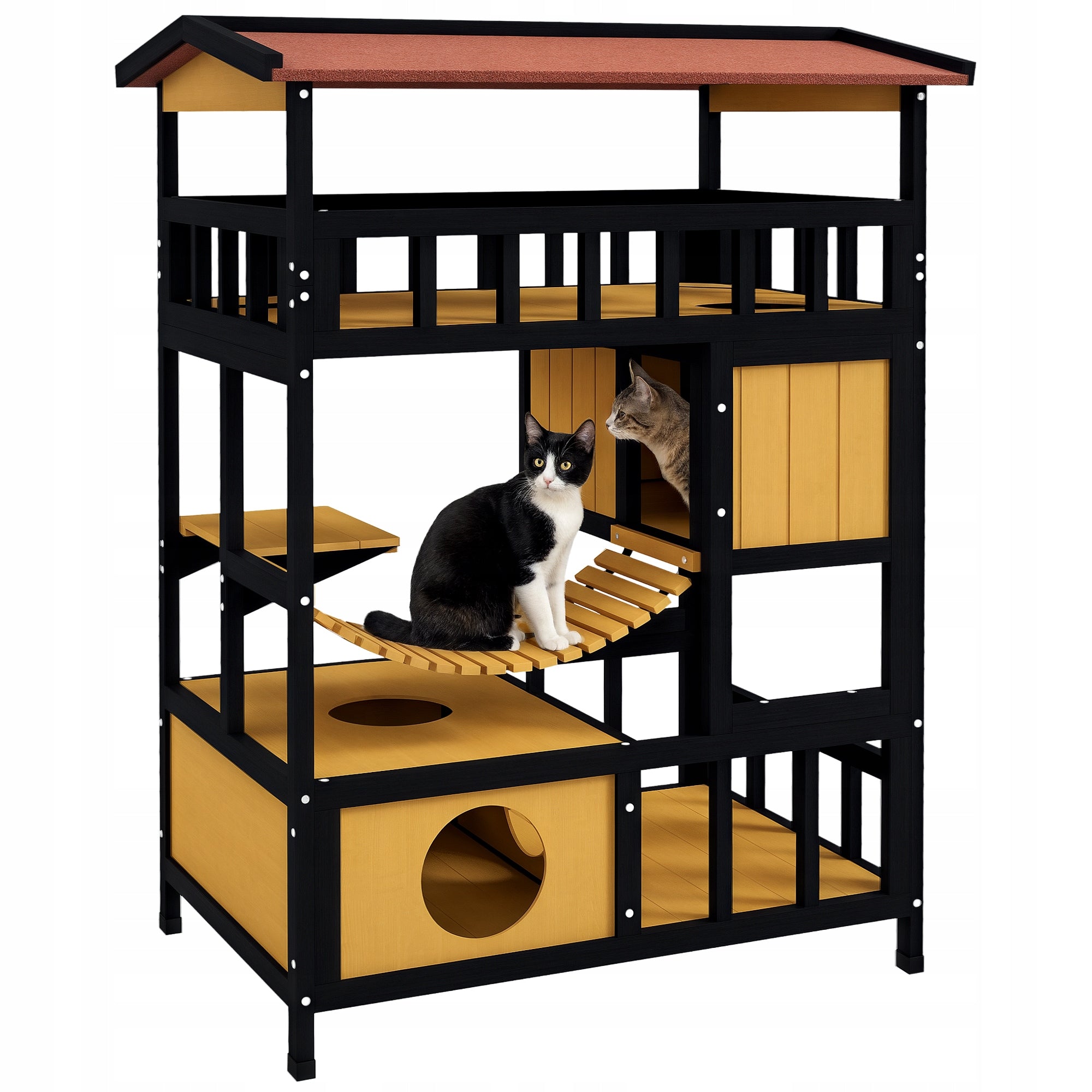 PawHut Cat house with platforms and bridge, for 2 cats