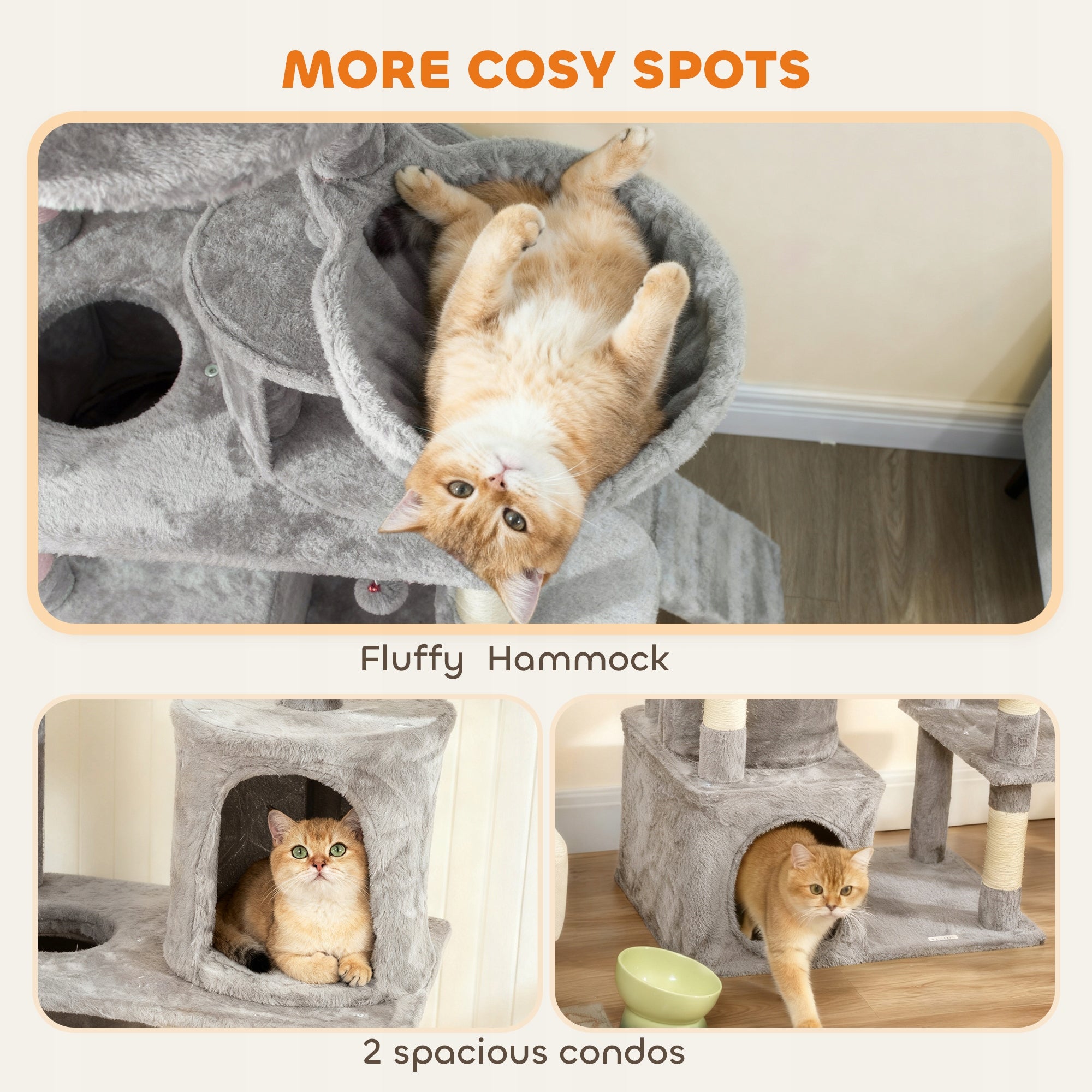 PawHut Cat scratcher, 170 cm, with tunnel and caves, large base, grey Kind scratching tower