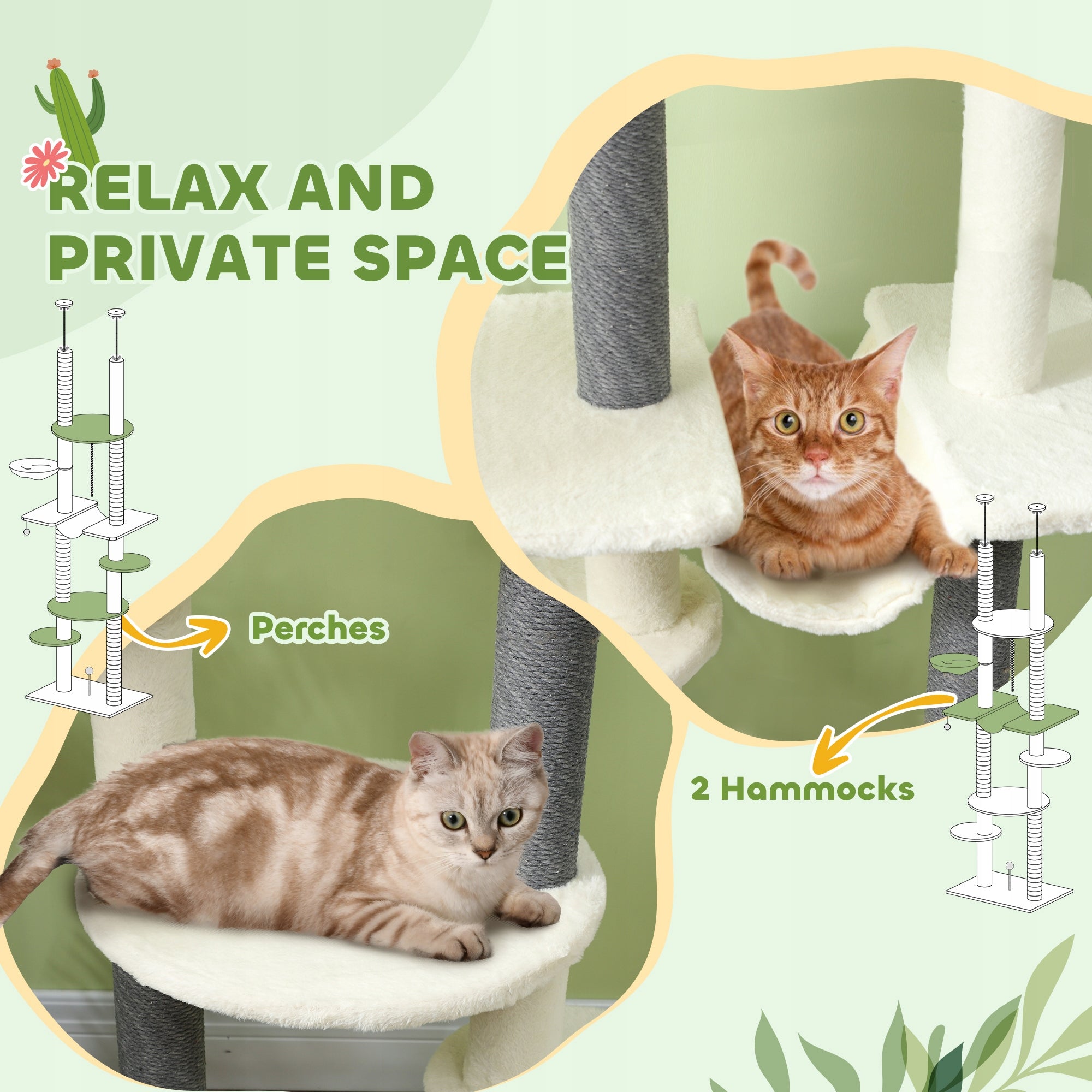PawHut Cat scratcher, adjustable height 225-255 cm, 7-level, white Height (cm) higher than 220 cm