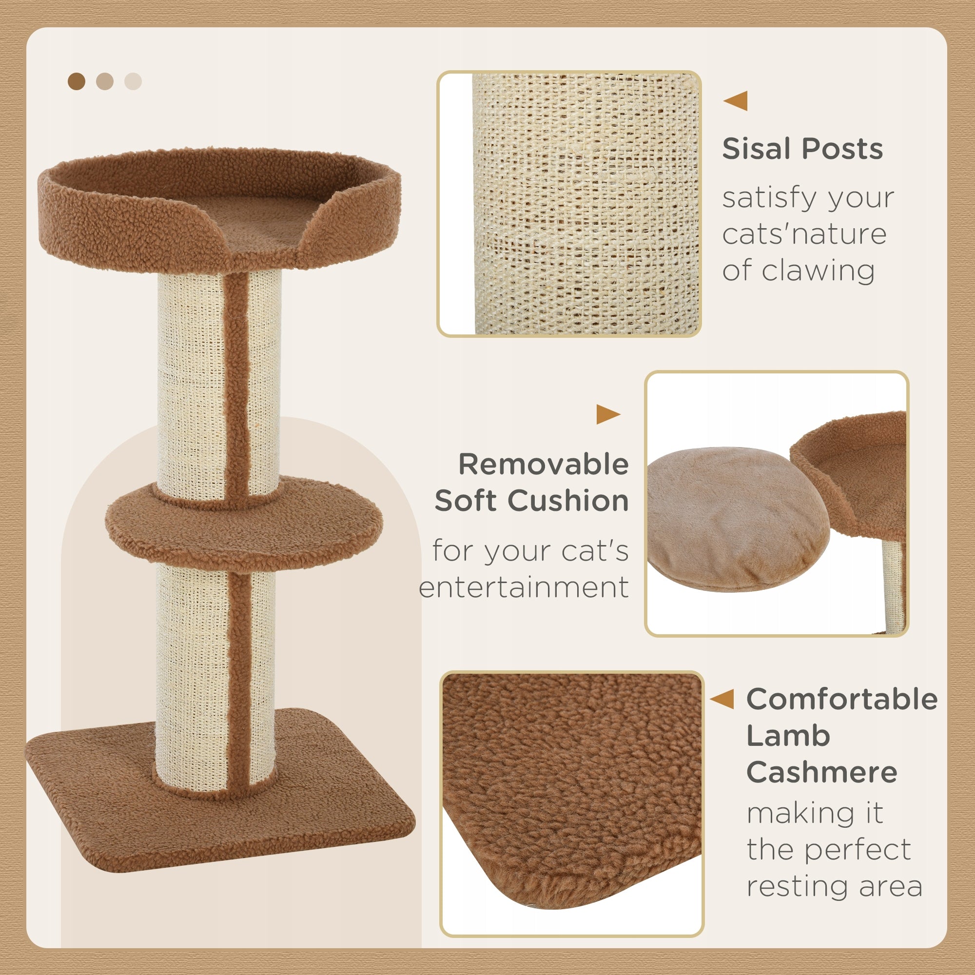 PawHut Cat scratcher for play with sisal platform plush, height 91cm brown Brand PawHut