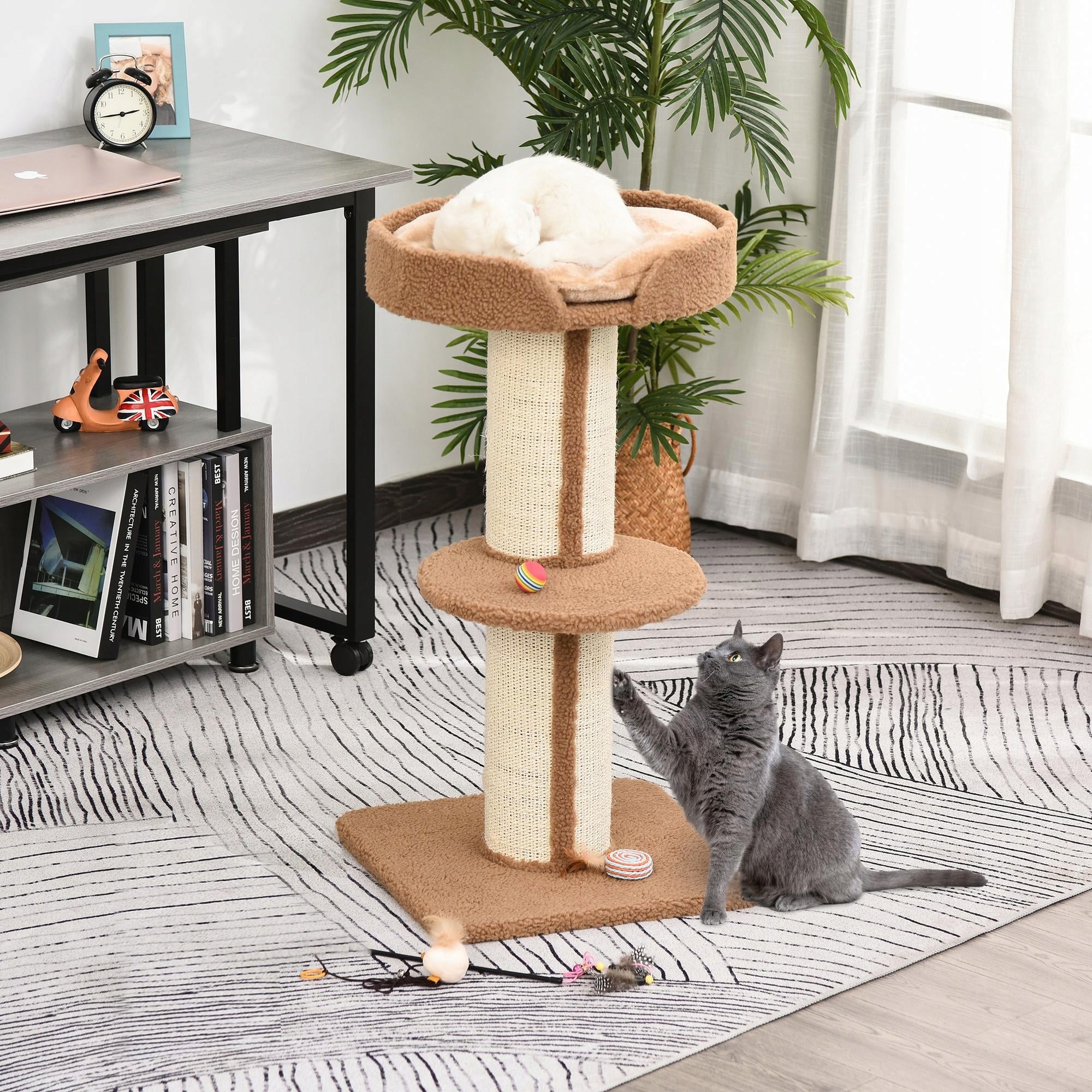 PawHut Cat scratcher for play with sisal platform plush, height 91cm brown Packaging status original