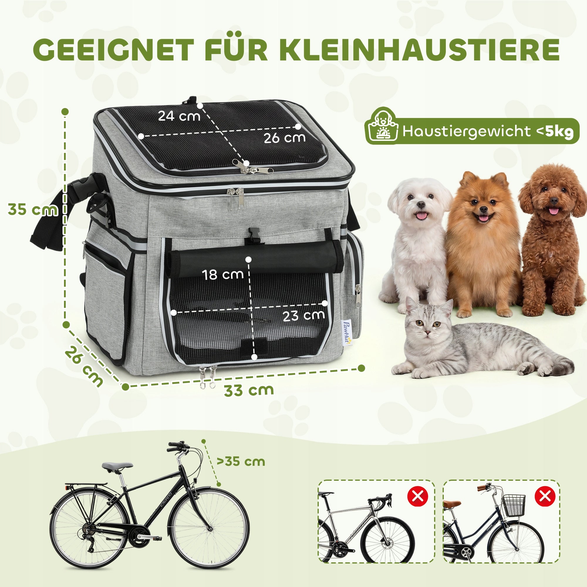 PawHut Dog Bike Basket Front, Portable Breathable Bicycle Basket Color gray