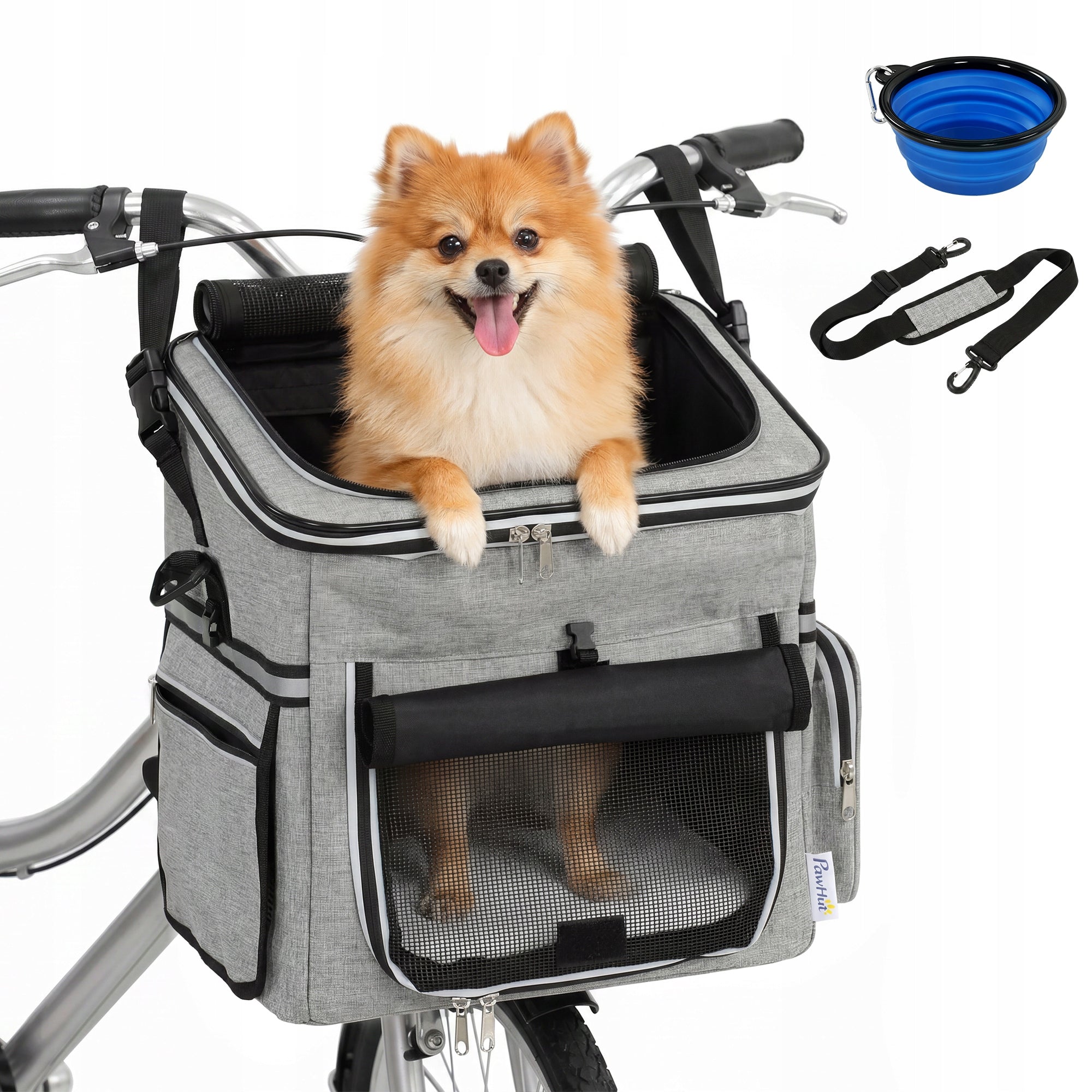PawHut Dog Bike Basket Front, Portable Breathable Bicycle Basket