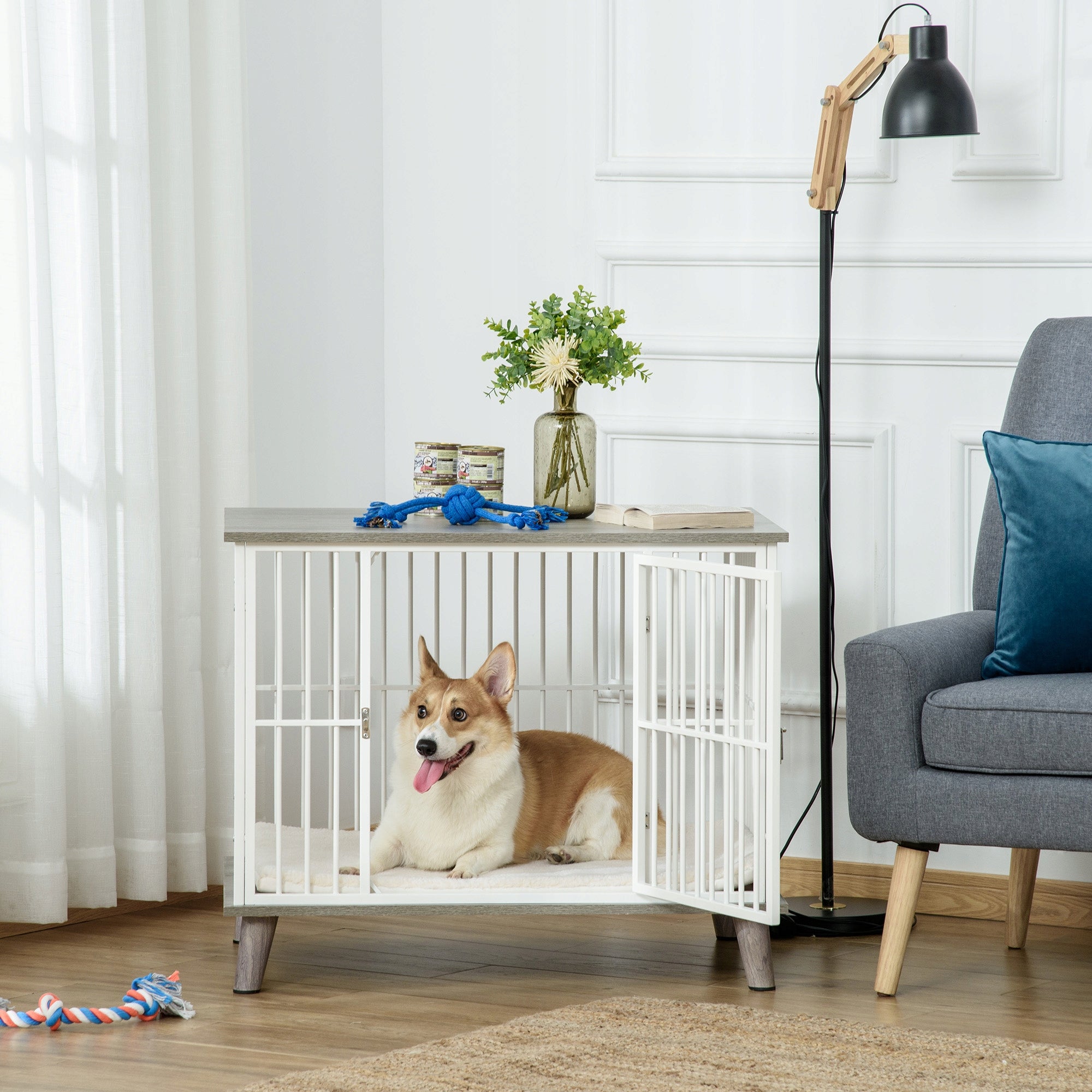 PawHut Dog Cage in Steel and PB, 86x60x70cm, Elevated Design, Grey EAN (GTIN) 4251774929035