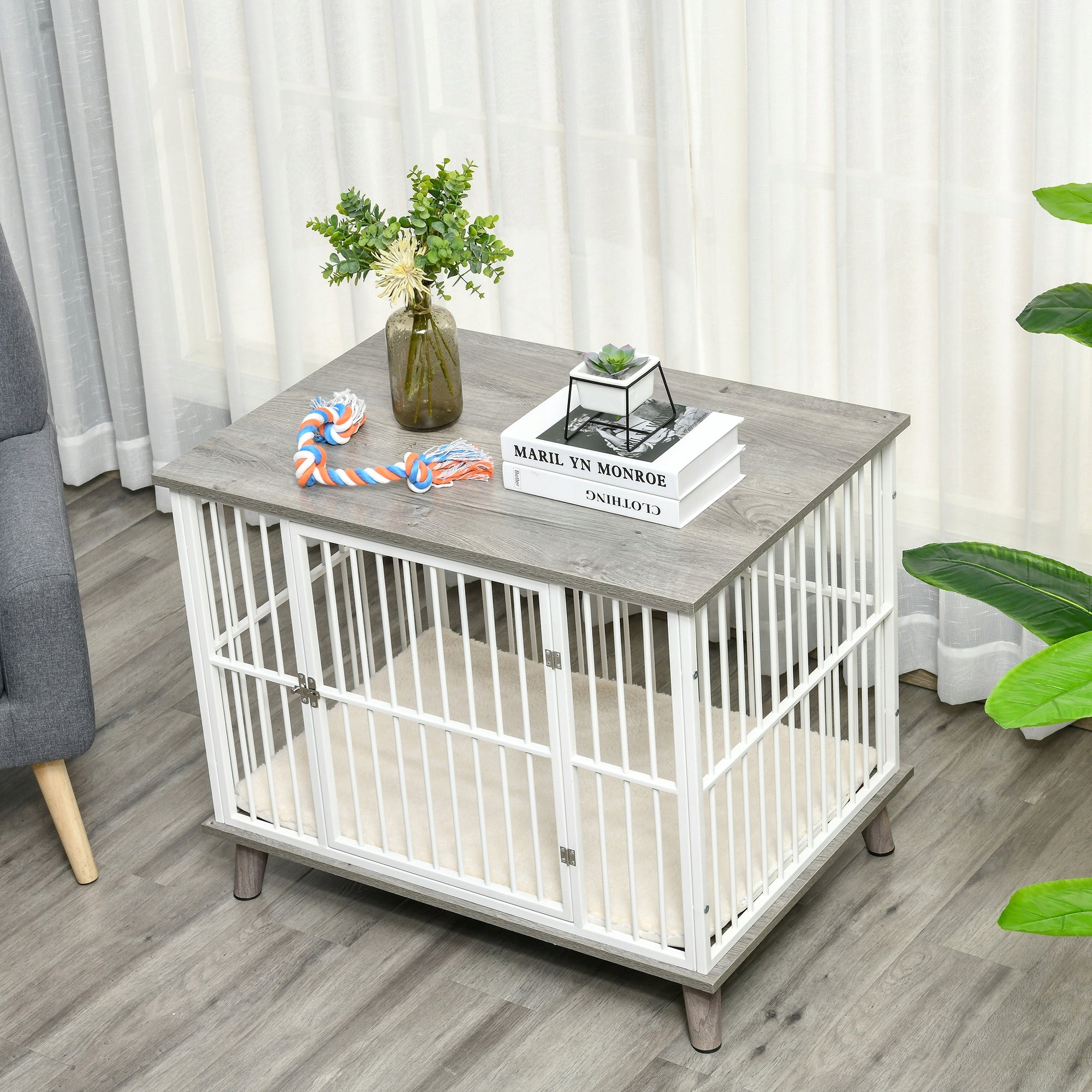 PawHut Dog Cage in Steel and PB, 86x60x70cm, Elevated Design, Grey Kind cage