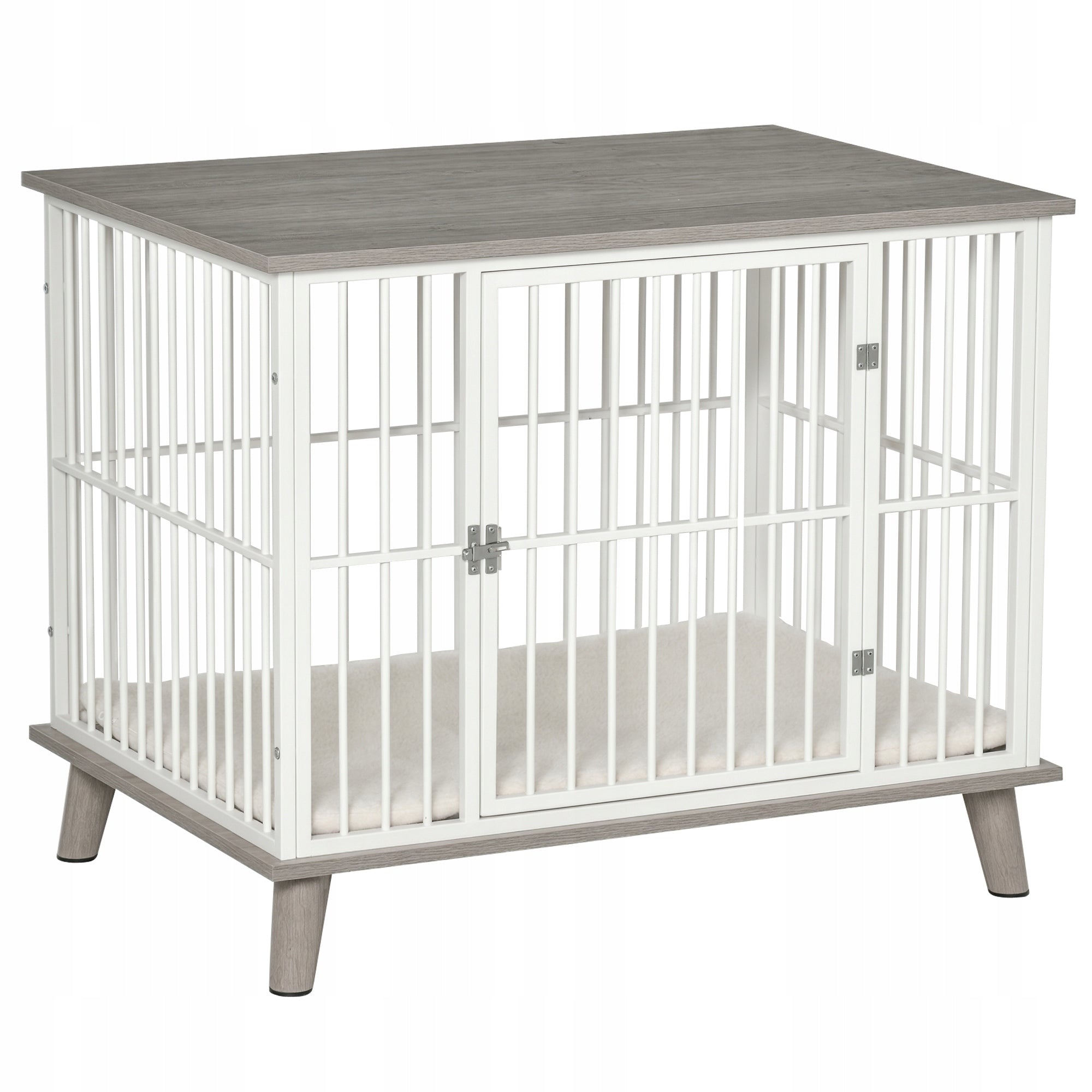 PawHut Dog Cage in Steel and PB, 86x60x70cm, Elevated Design, Grey