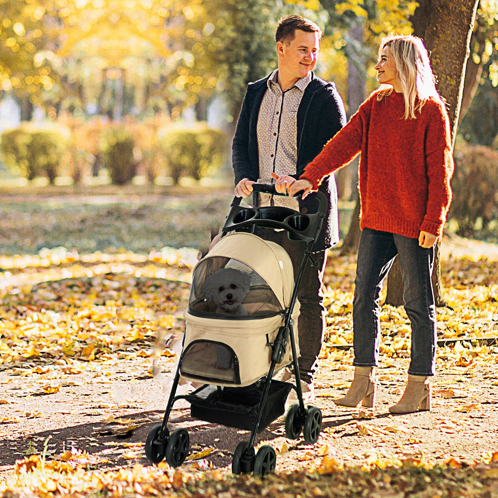 PawHut Dog and cat stroller, small, khaki, comfortable, 67 x 45 x 96 cm Manufacturer code D00-127V00KK