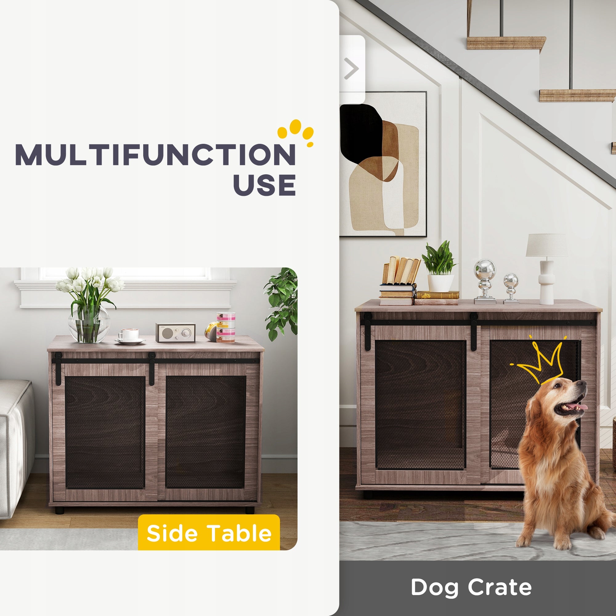 PawHut Dog cage, 2 lockable doors, side table, 98 x 60 x 78 cm Brand PawHut