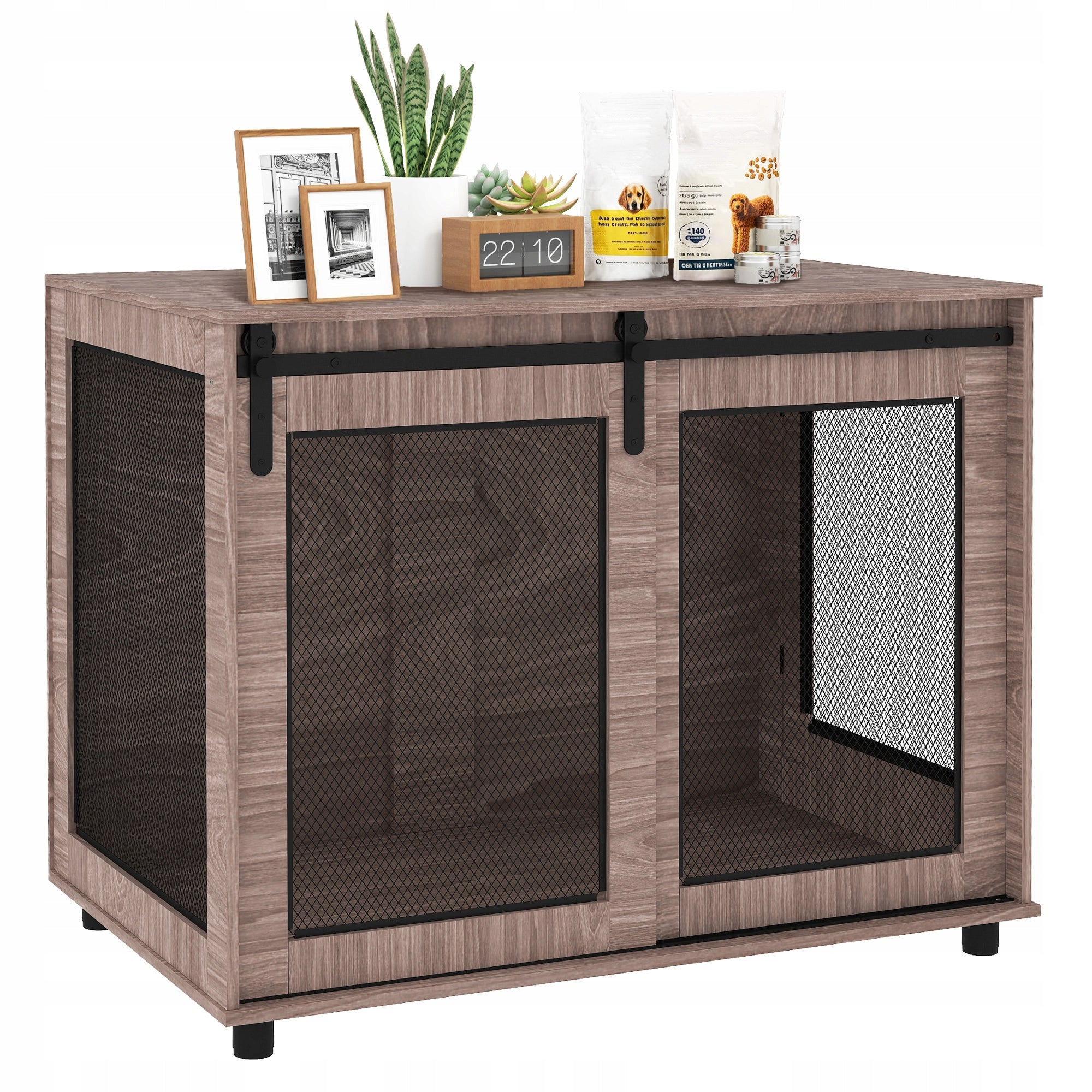 PawHut Dog cage, 2 lockable doors, side table, 98 x 60 x 78 cm