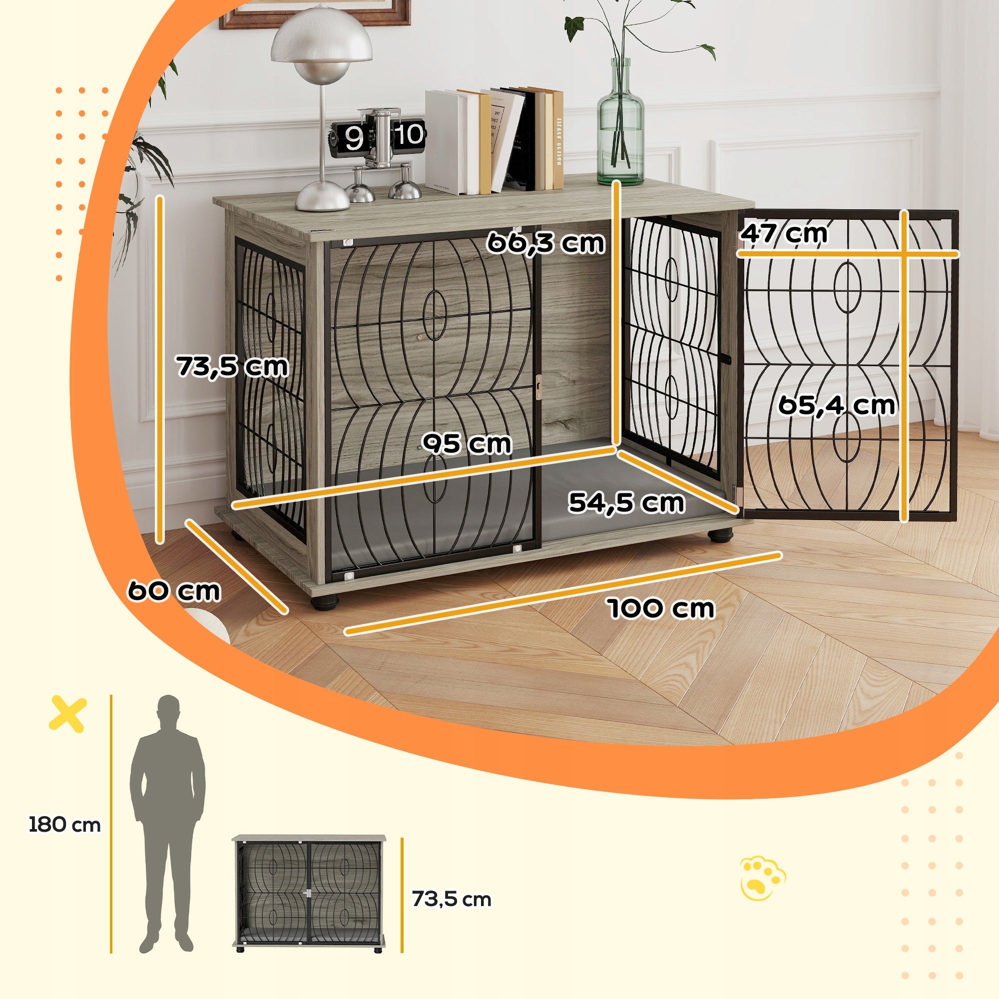 PawHut Dog cage, home, with pillow, grey, 100 x 60 x 73,5 cm Length 60 cm