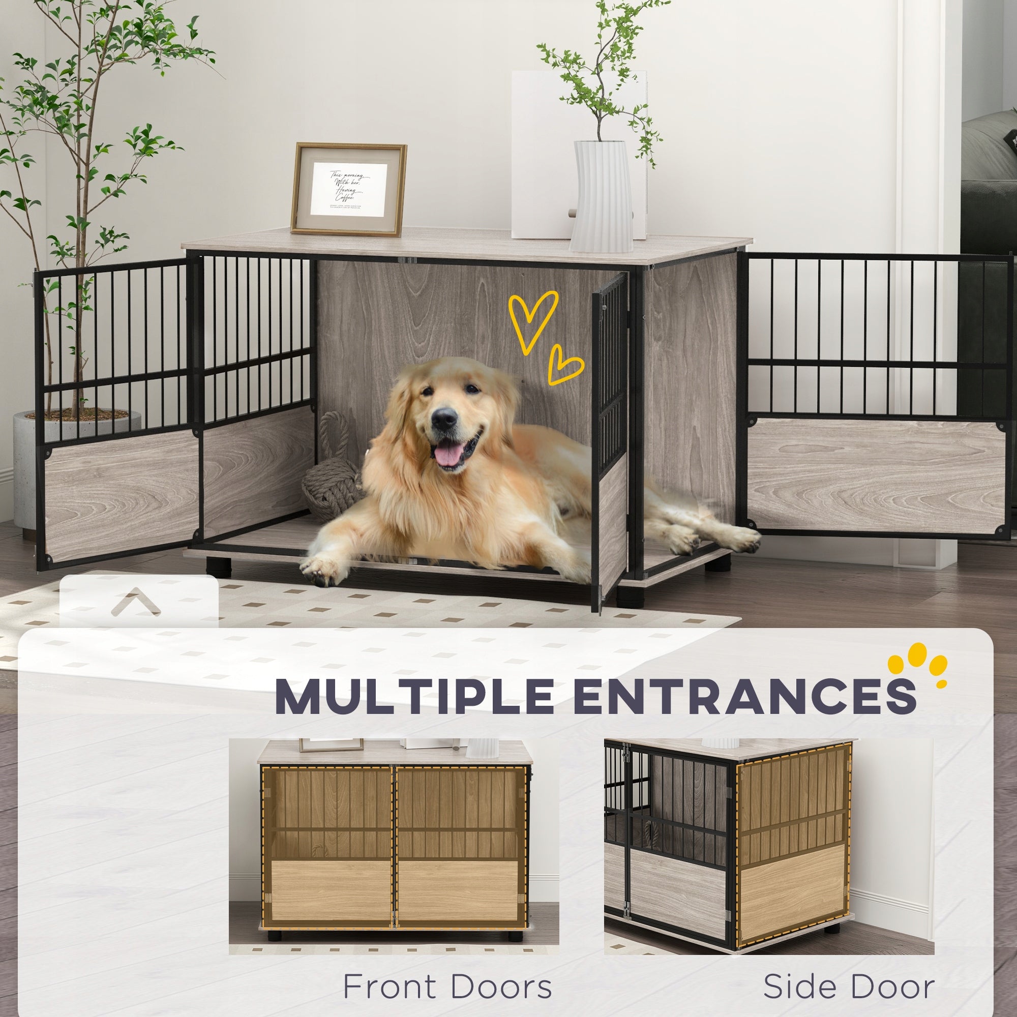 PawHut Dog cage, non-slip, large, for use at home, 100x60x68cm Door width 44 cm