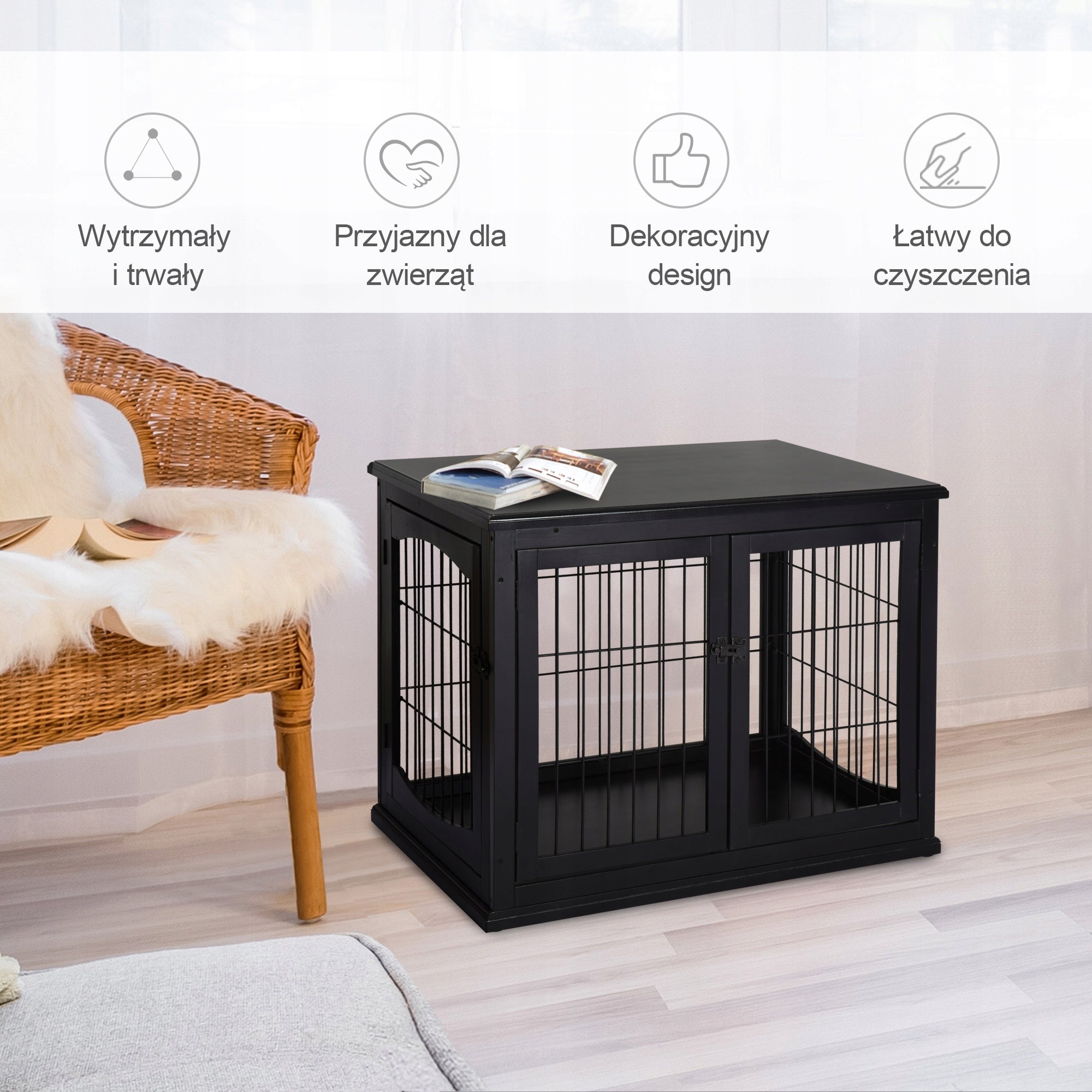 PawHut Dog cage with top, black, MDF, metal, 58,5 x 81 x 66 cm Manufacturer code D02-040BK