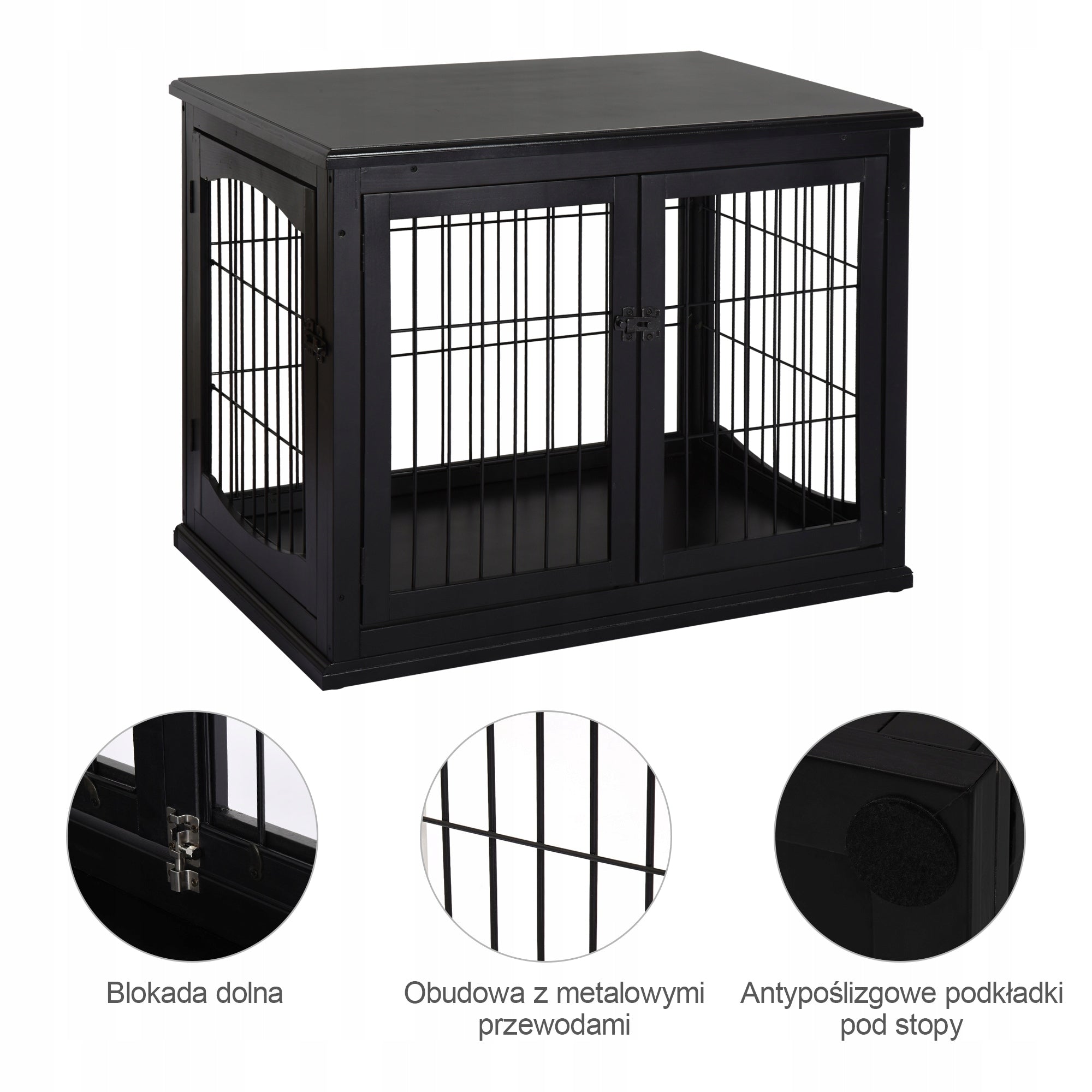 PawHut Dog cage with top, black, MDF, metal, 58,5 x 81 x 66 cm Product width 81 cm