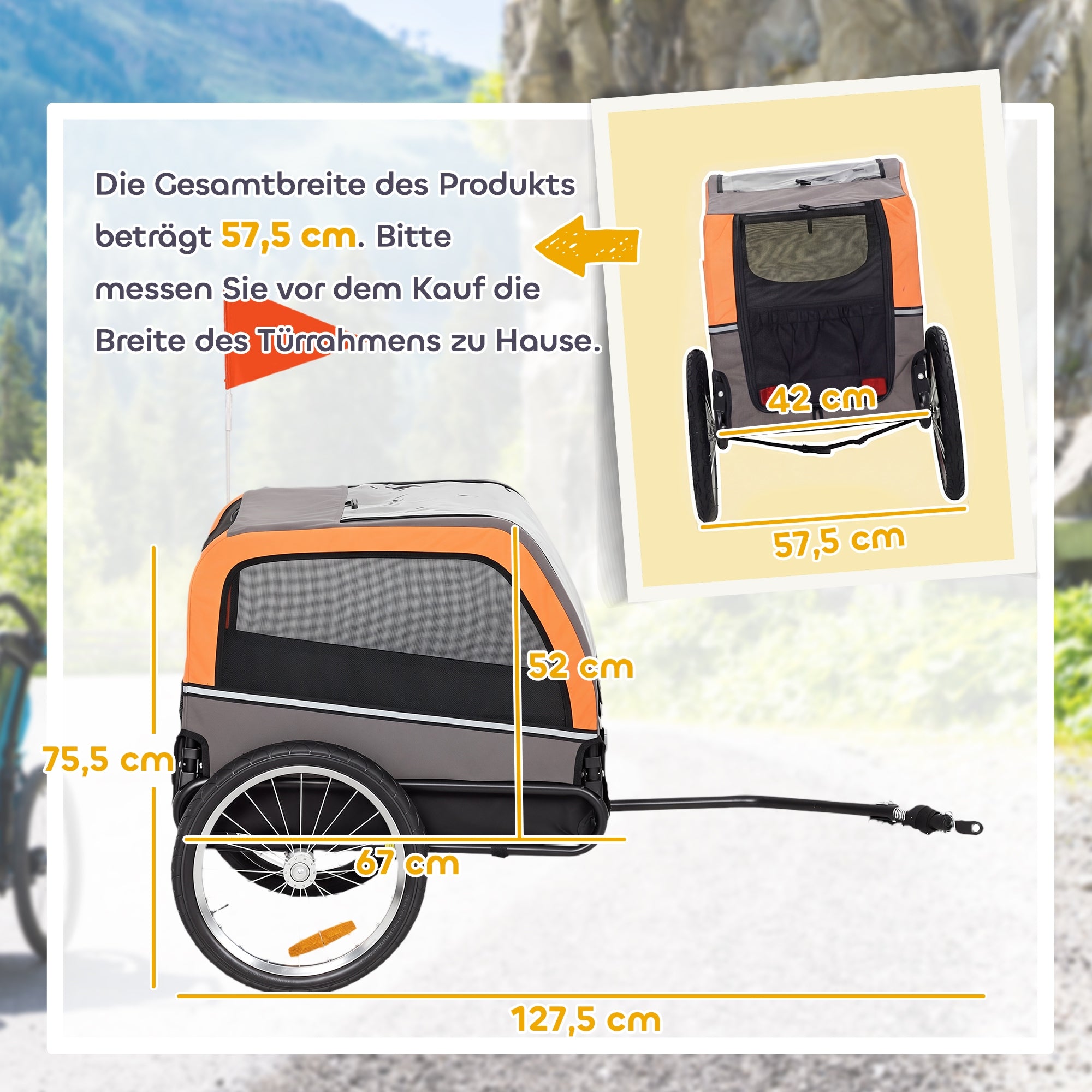 PawHut Folding bicycle trailer for dogs with reflectors 2 doors Maximum animal weight 20 kg