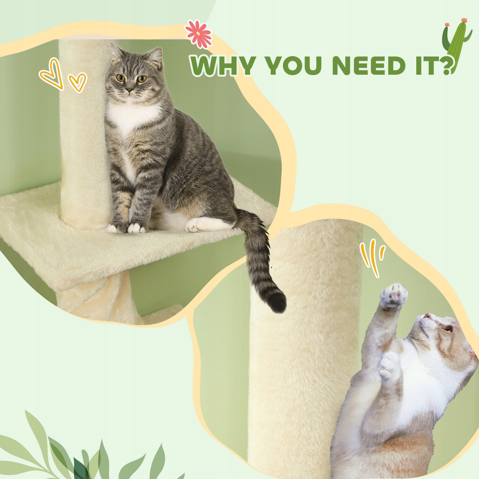 PawHut Multi-level cat tree, 225-275 cm, floor to ceiling For for cat families