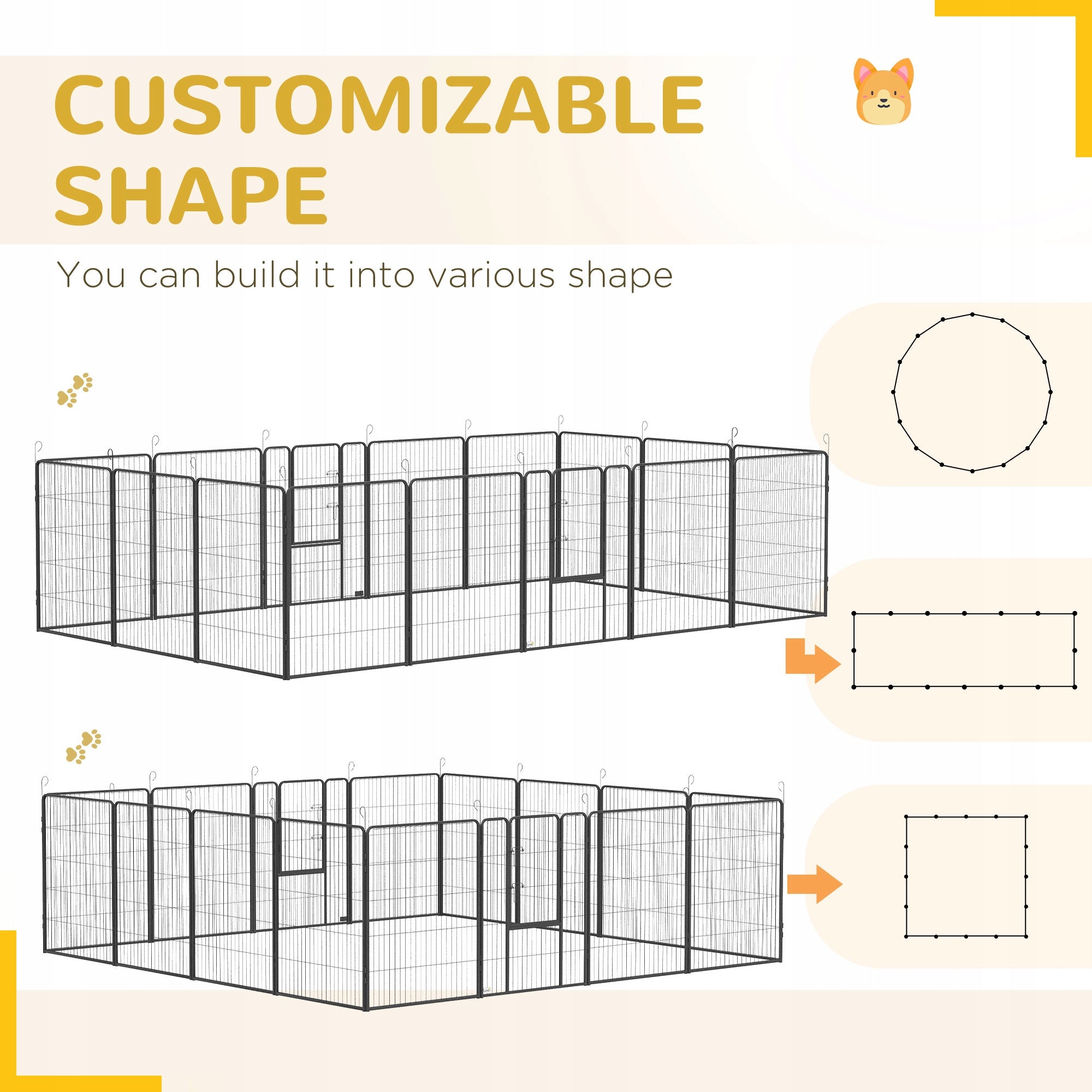 PawHut Playpen for puppies, 16 elements, steel, grey Kind playpen