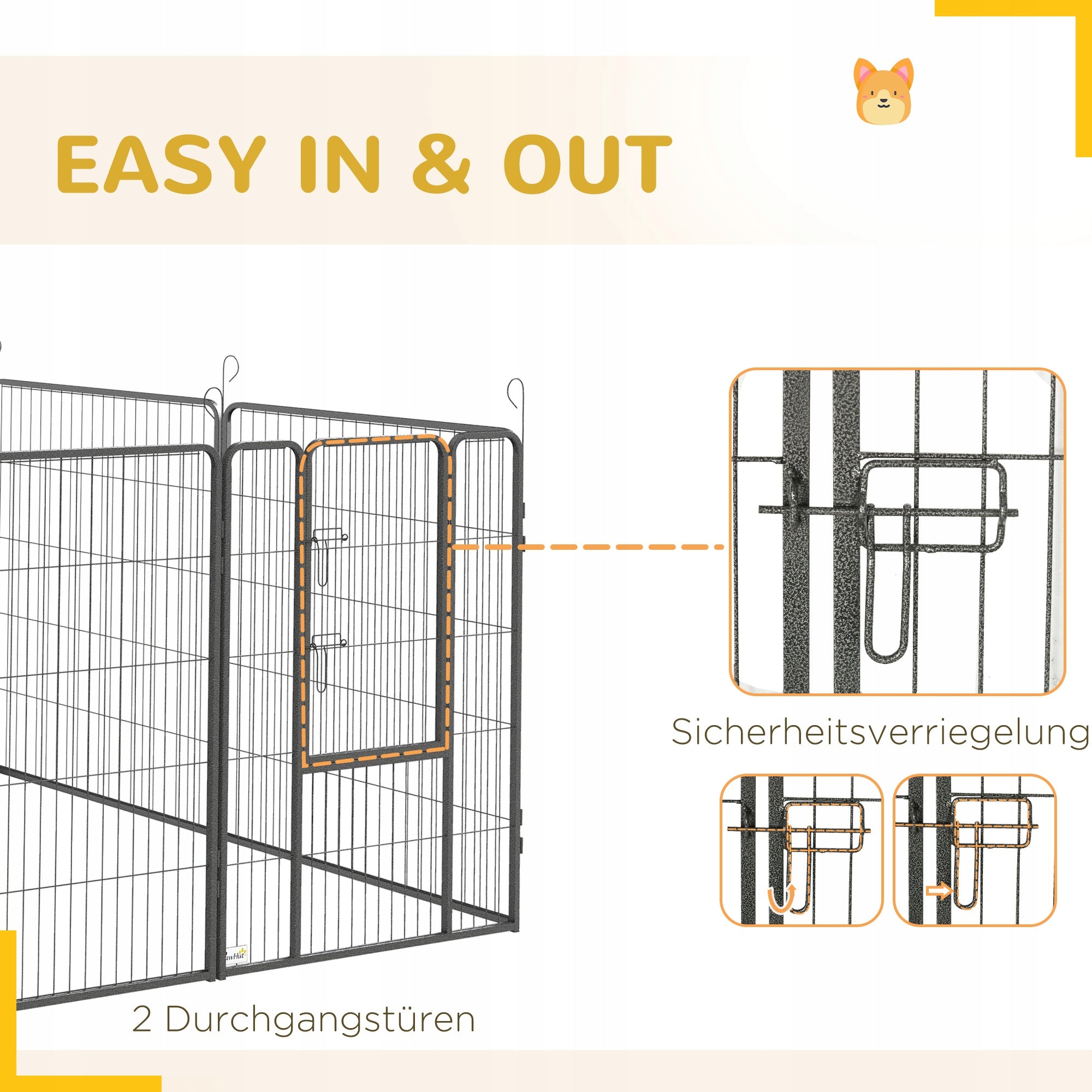 PawHut Playpen for puppies, 16 elements, steel, grey Material of manufacture metal