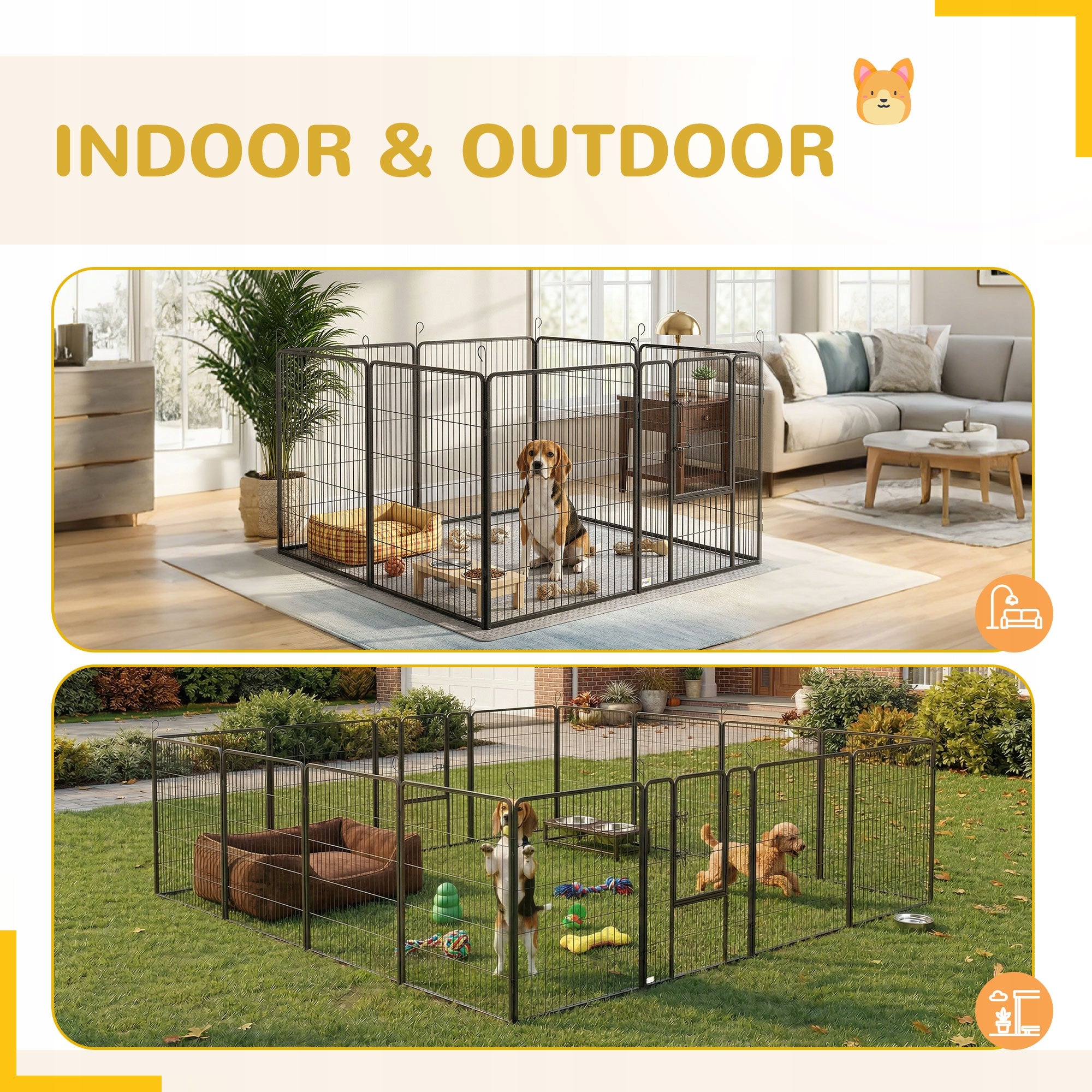 PawHut Playpen for puppies, 16 elements, steel, grey Product height 100 cm