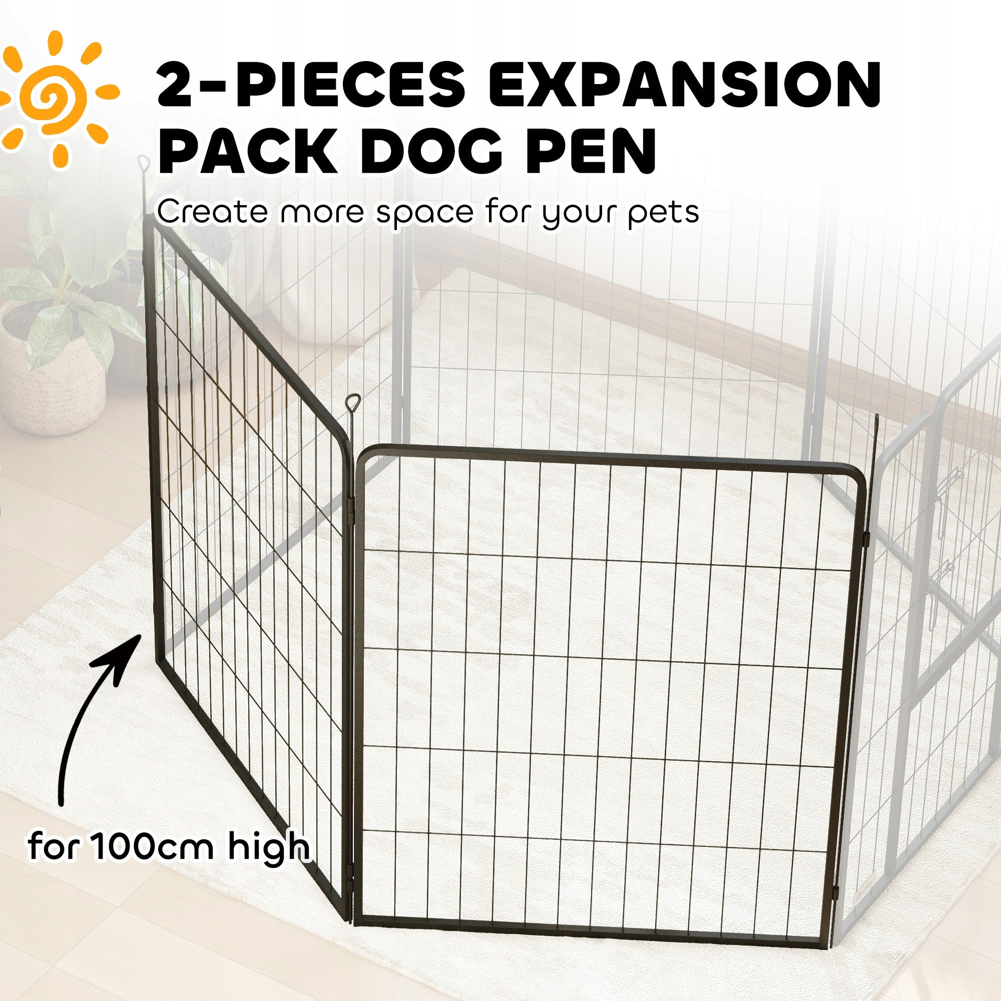PawHut Set of 2 Puppies Fence Panels, Steel, Black, 80x100 cm Manufacturer code PawHut