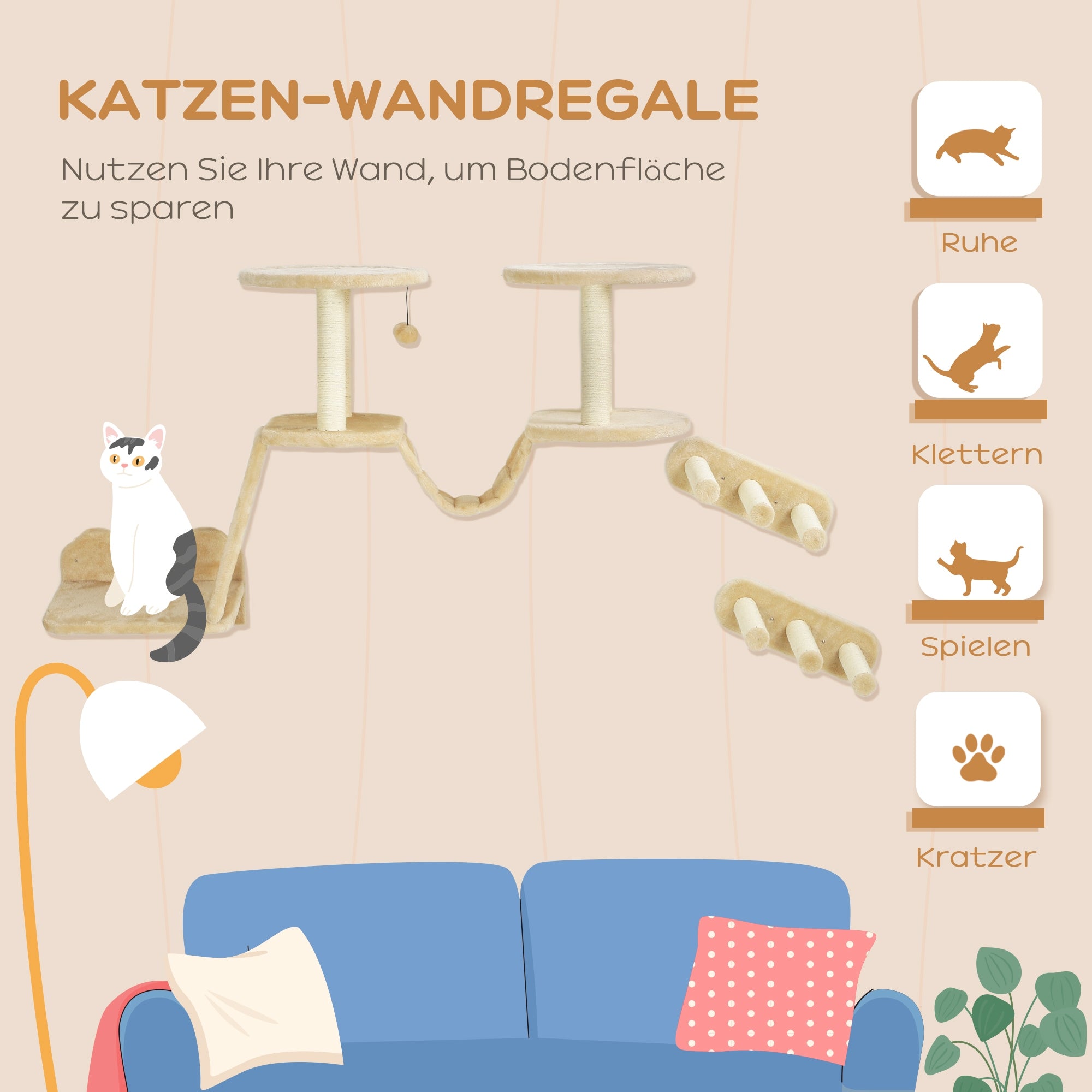 PawHut Set of ladders for cats, 3 elements, with scratching post, shelves Product width 38 cm