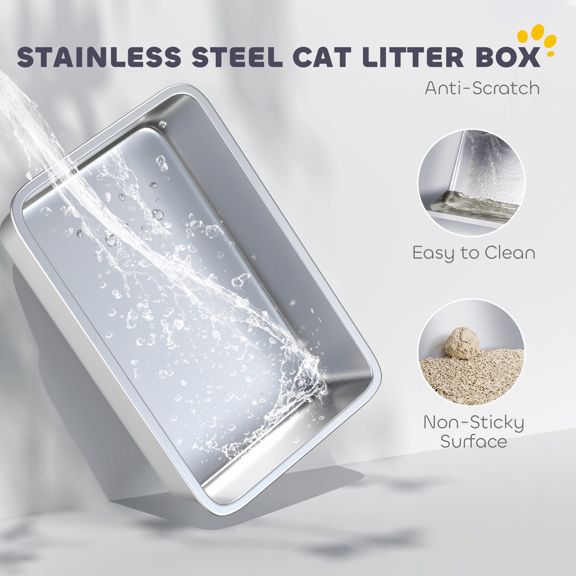 PawHut XL Stainless Steel Cat Cuvette with Lid, for Large Cats Manufacturer code D31-141V00LG