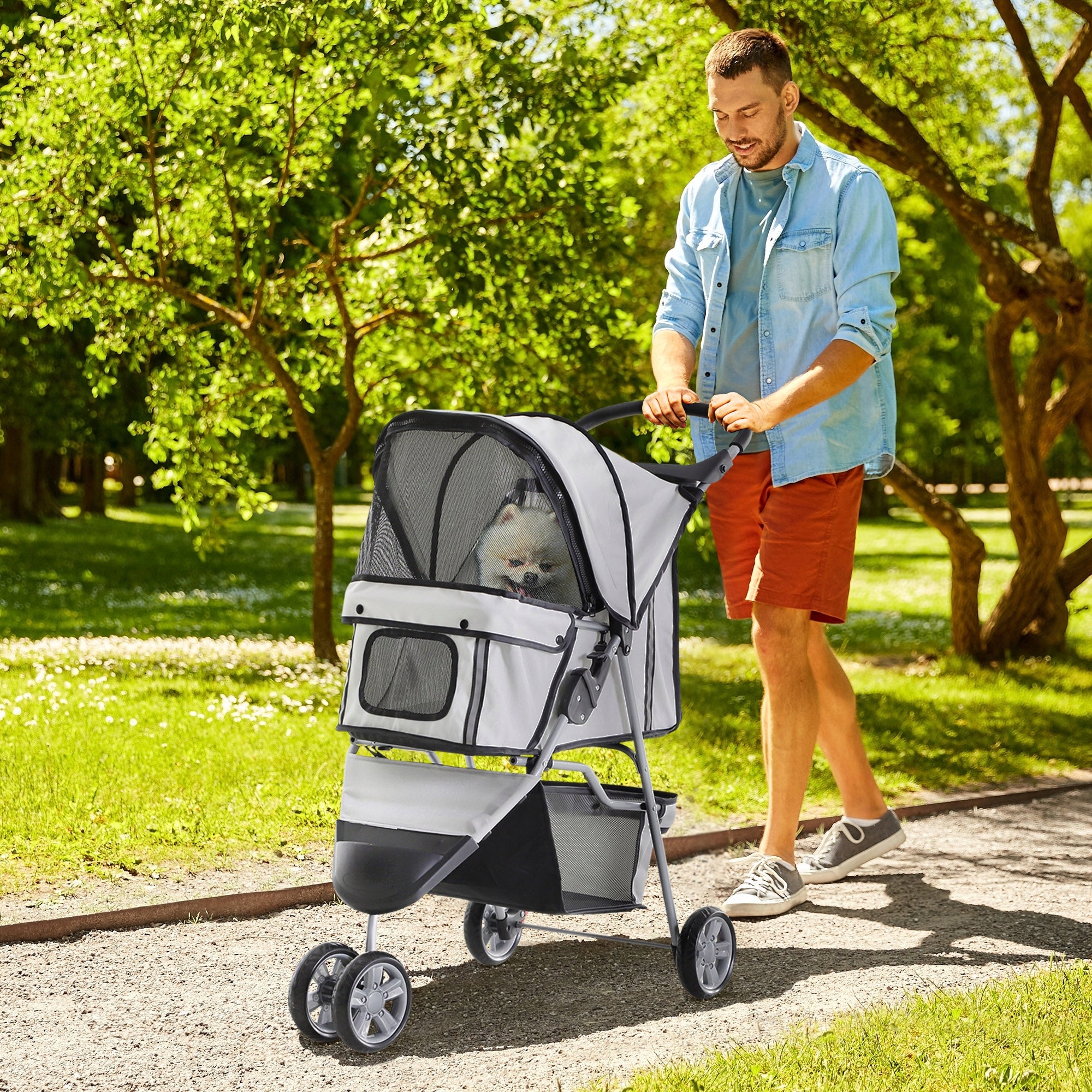 PawHut dog and cat stroller, nylon mesh, 75x45x97cm, grey Packaging status original