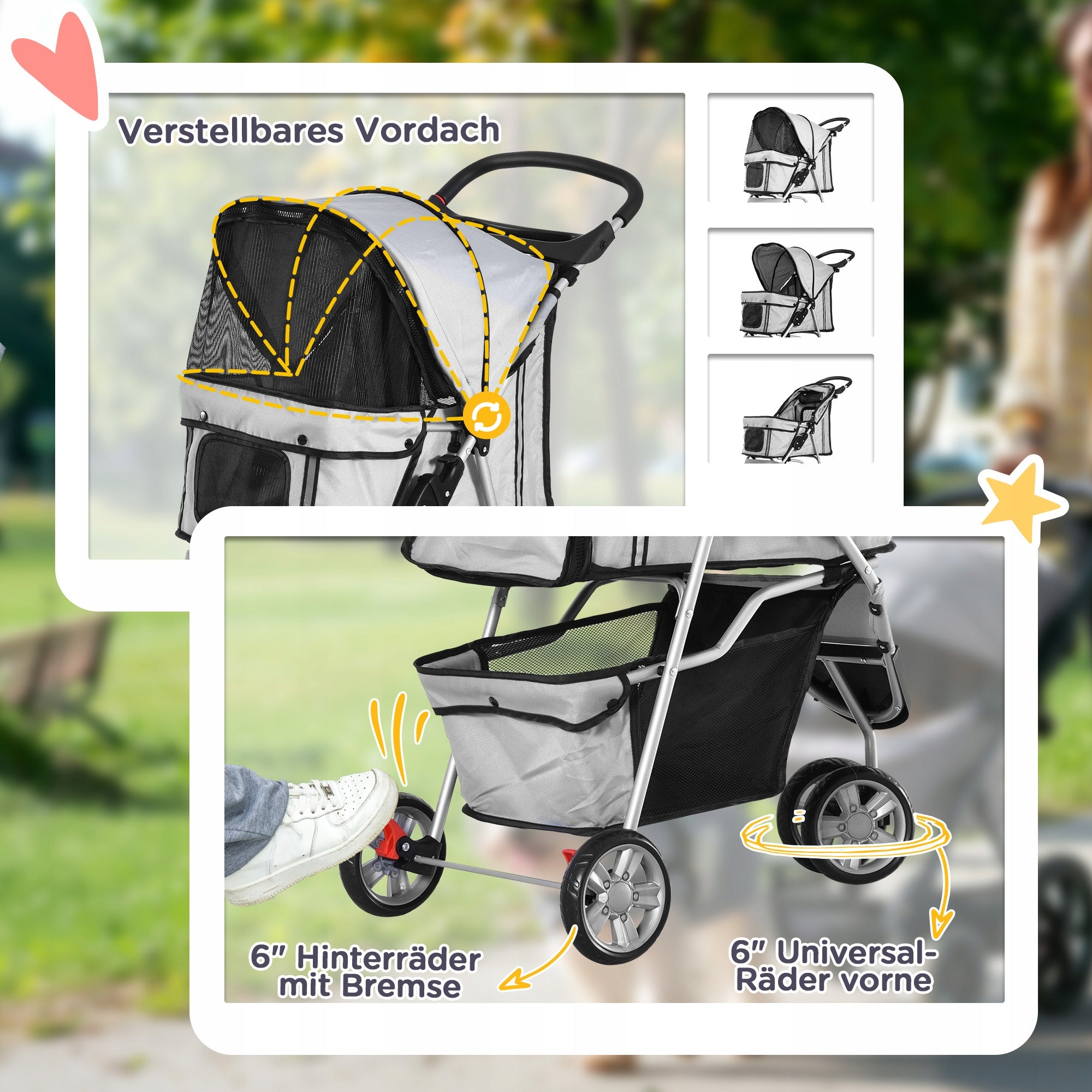 PawHut dog and cat stroller, nylon mesh, 75x45x97cm, grey Trade name D00-041GY