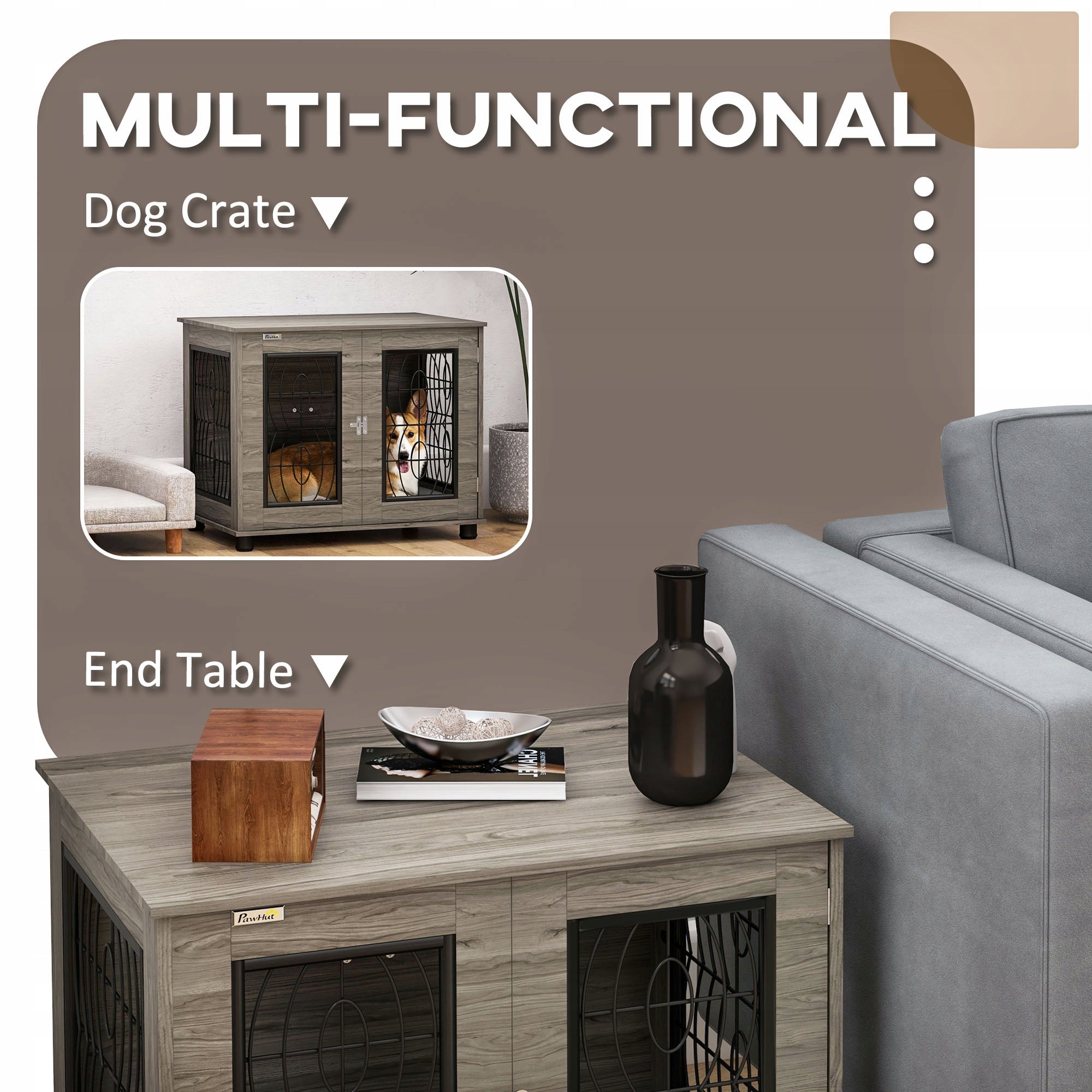 PawHut dog cage, with pillow, grey, lockable door, 80 x 56 x 63 cm Kind cage