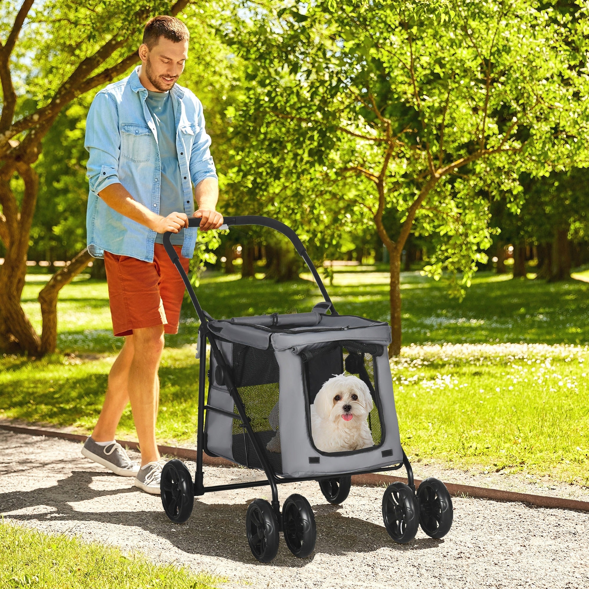 PawHut dog carrier with pillow, 3 side pockets, folding stroller Packaging status original