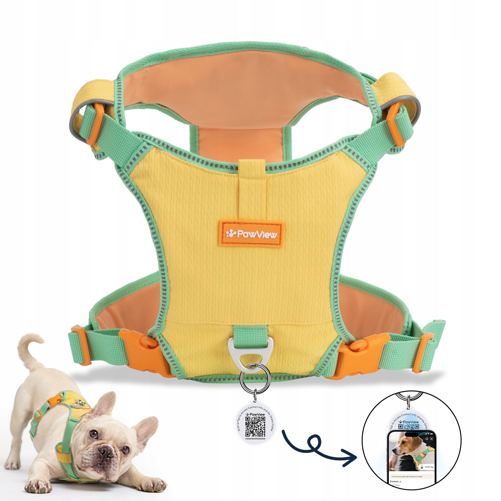 PawView PRESSURE-FREE DOG HARNESS ADJUSTABLE LIGHTWEIGHT with QR ID XS
